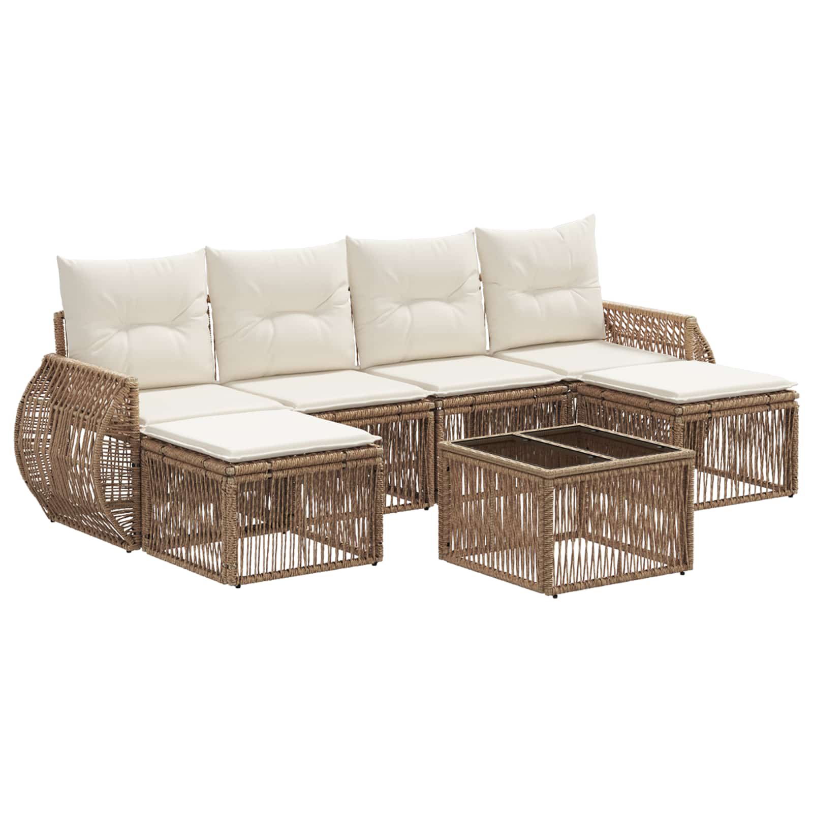 vidaXL Tuinbankenset 7 pcs Zwart en Cream Wit poly rattan