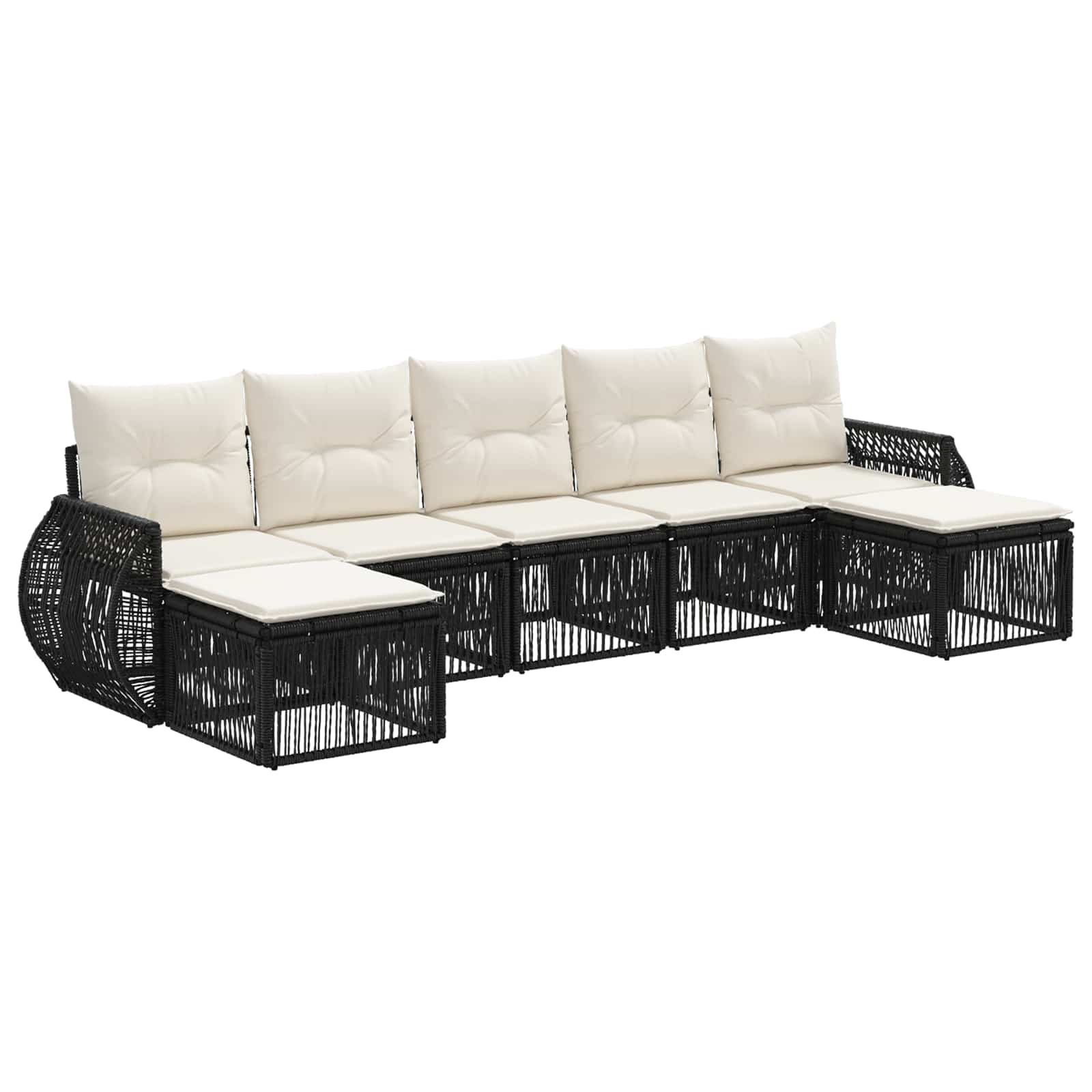 vidaXL Tuinbankenset 8 pcs Zwart en Cream Wit poly rattan