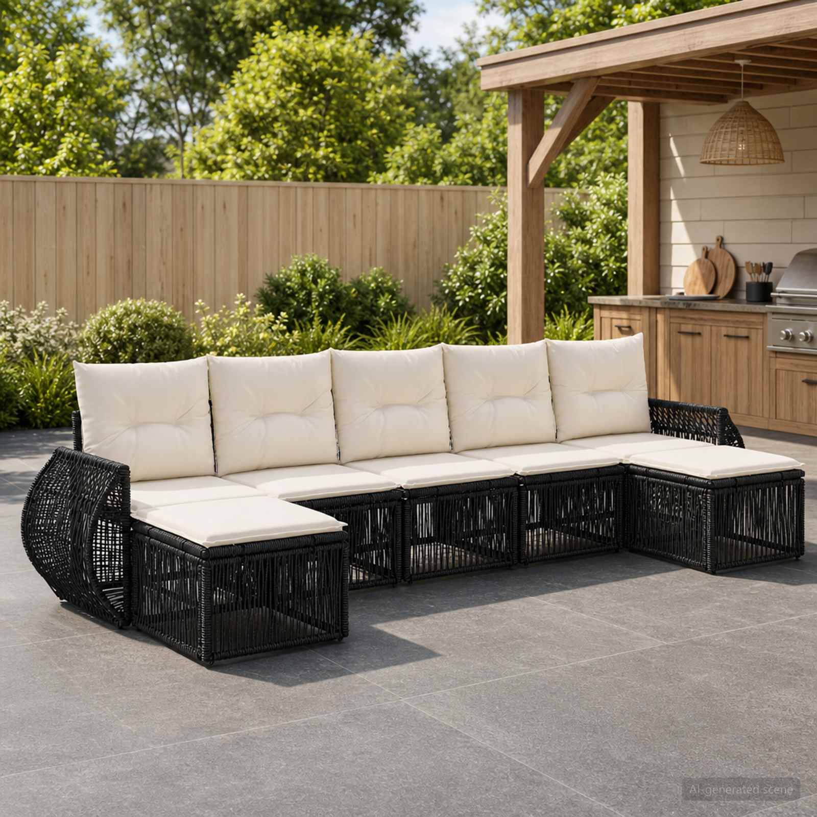 vidaXL Tuinbankenset 8 pcs Zwart en Cream Wit poly rattan