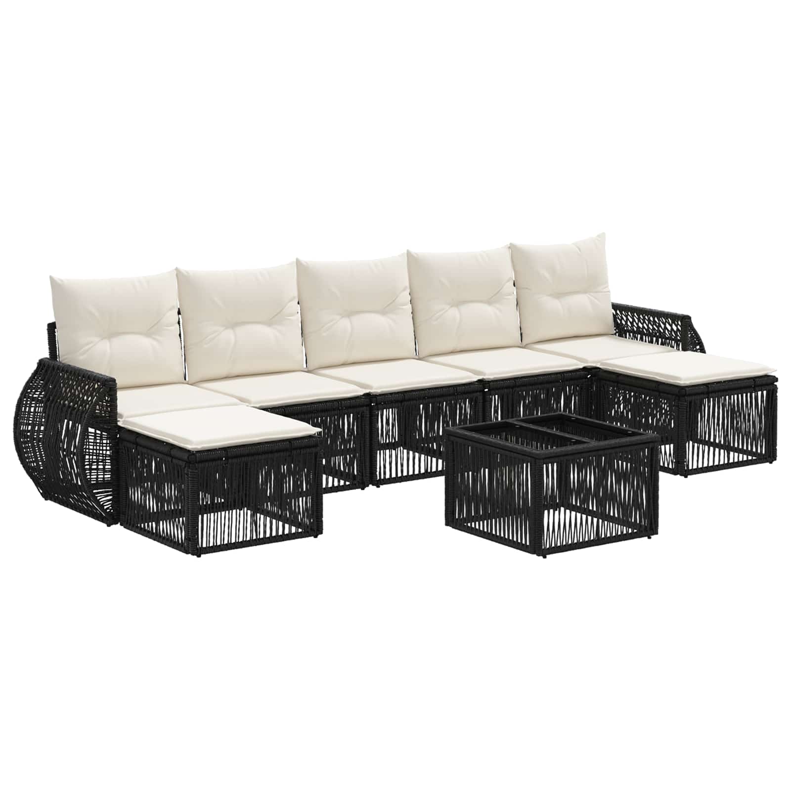 vidaXL Tuinbankenset 8 pcs Zwart en Cream Wit poly rattan