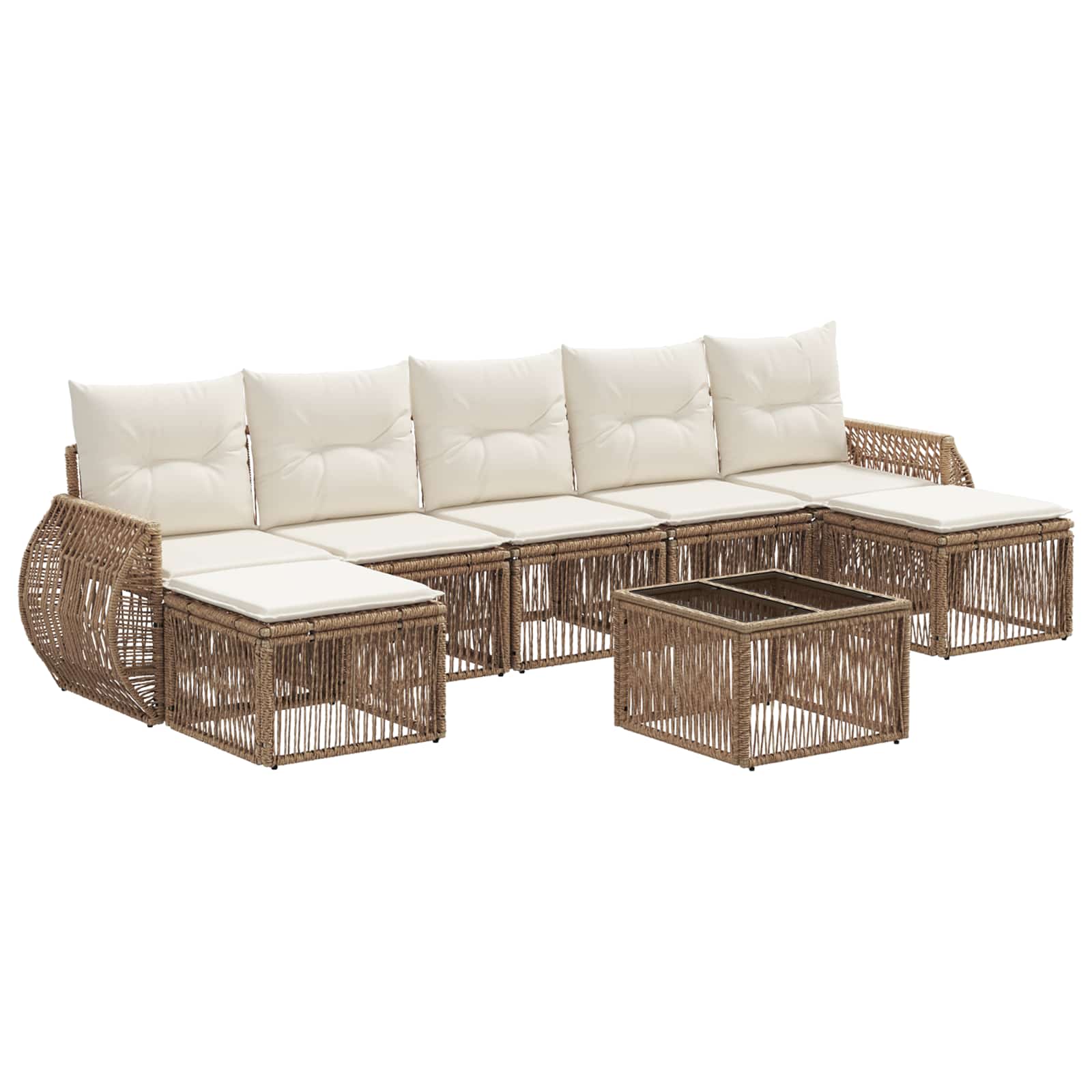 vidaXL Tuinbankenset 8 pcs Zwart en Cream Wit poly rattan