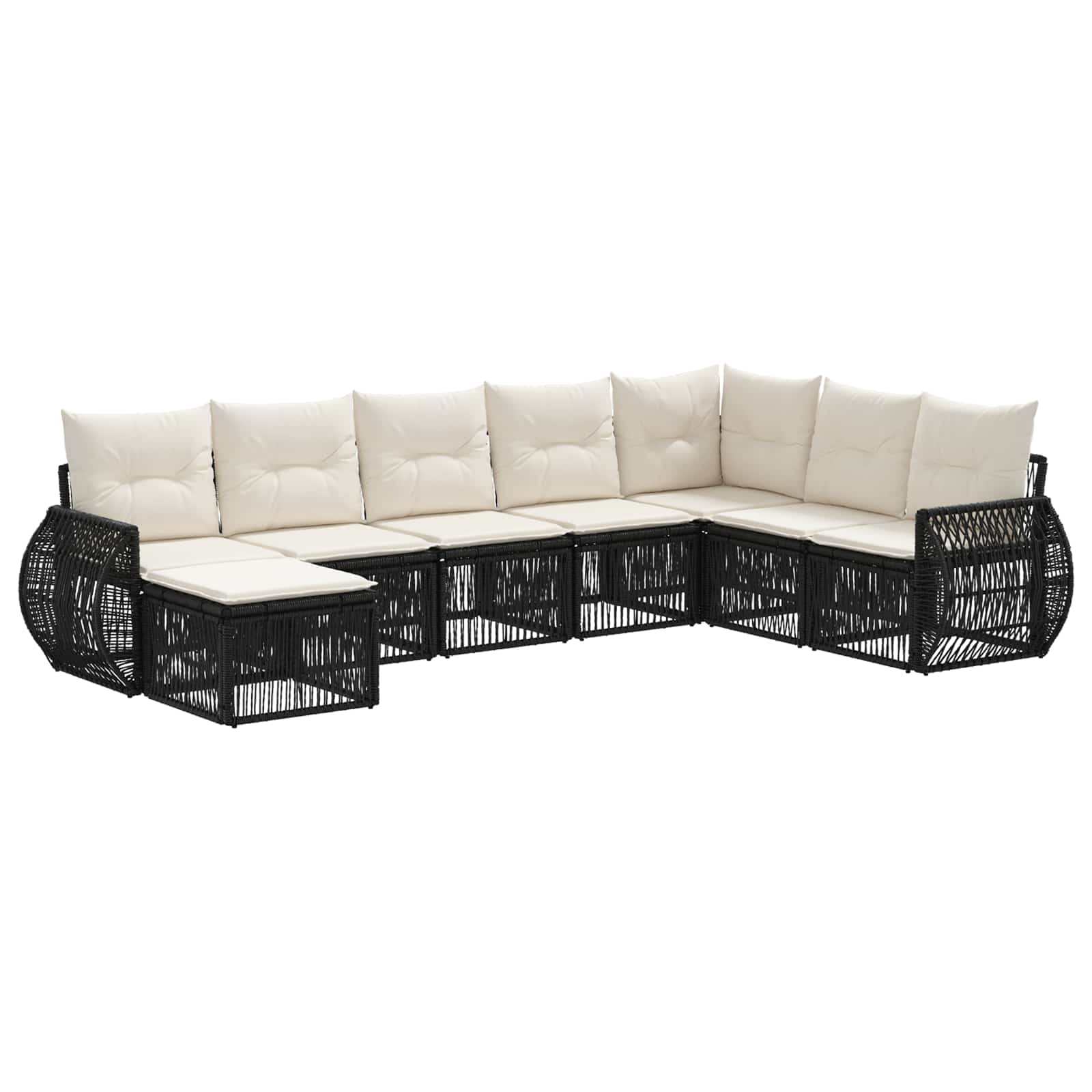 vidaXL Tuinbankenset 9 pcs Zwart en Cream Wit poly rattan
