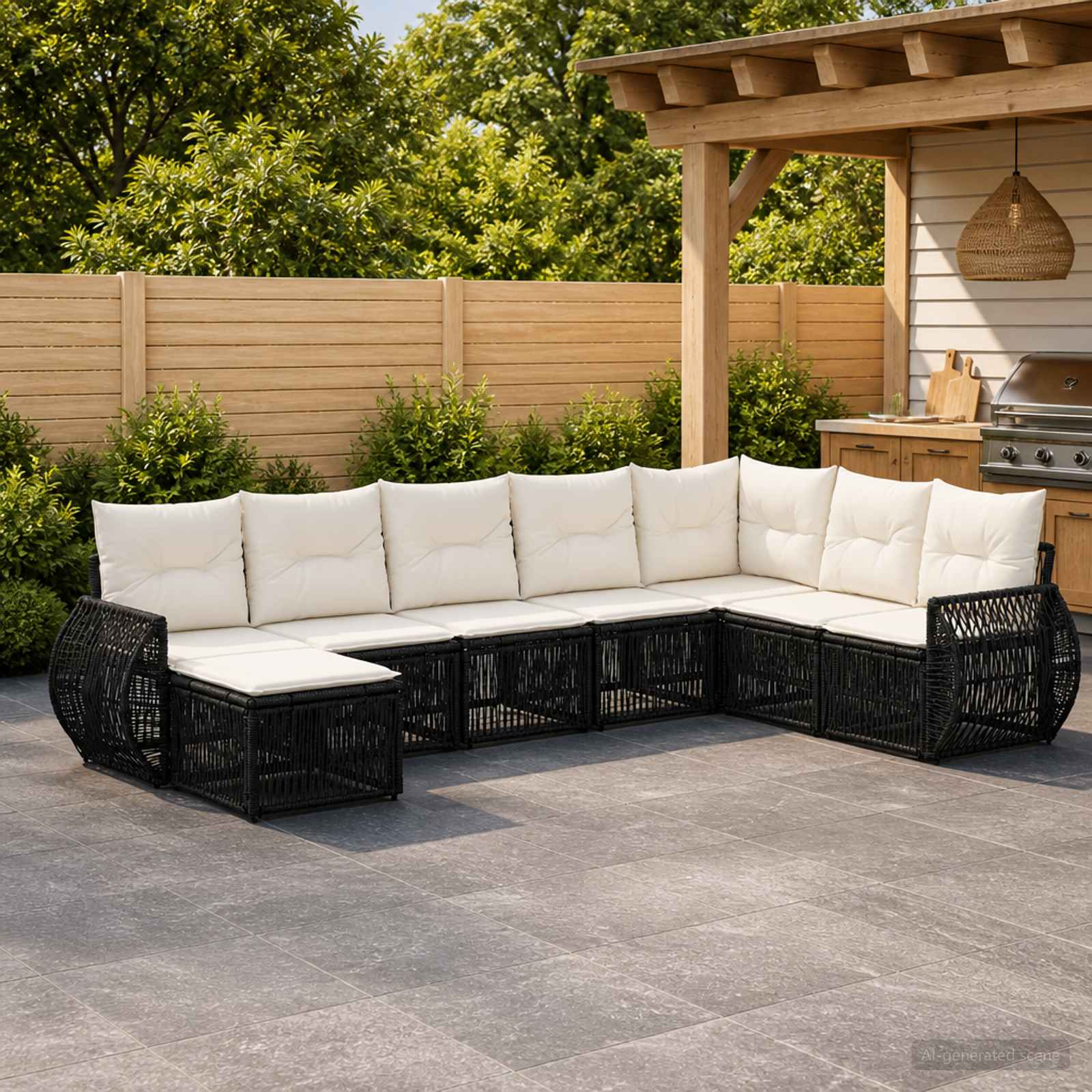 vidaXL Tuinbankenset 9 pcs Zwart en Cream Wit poly rattan