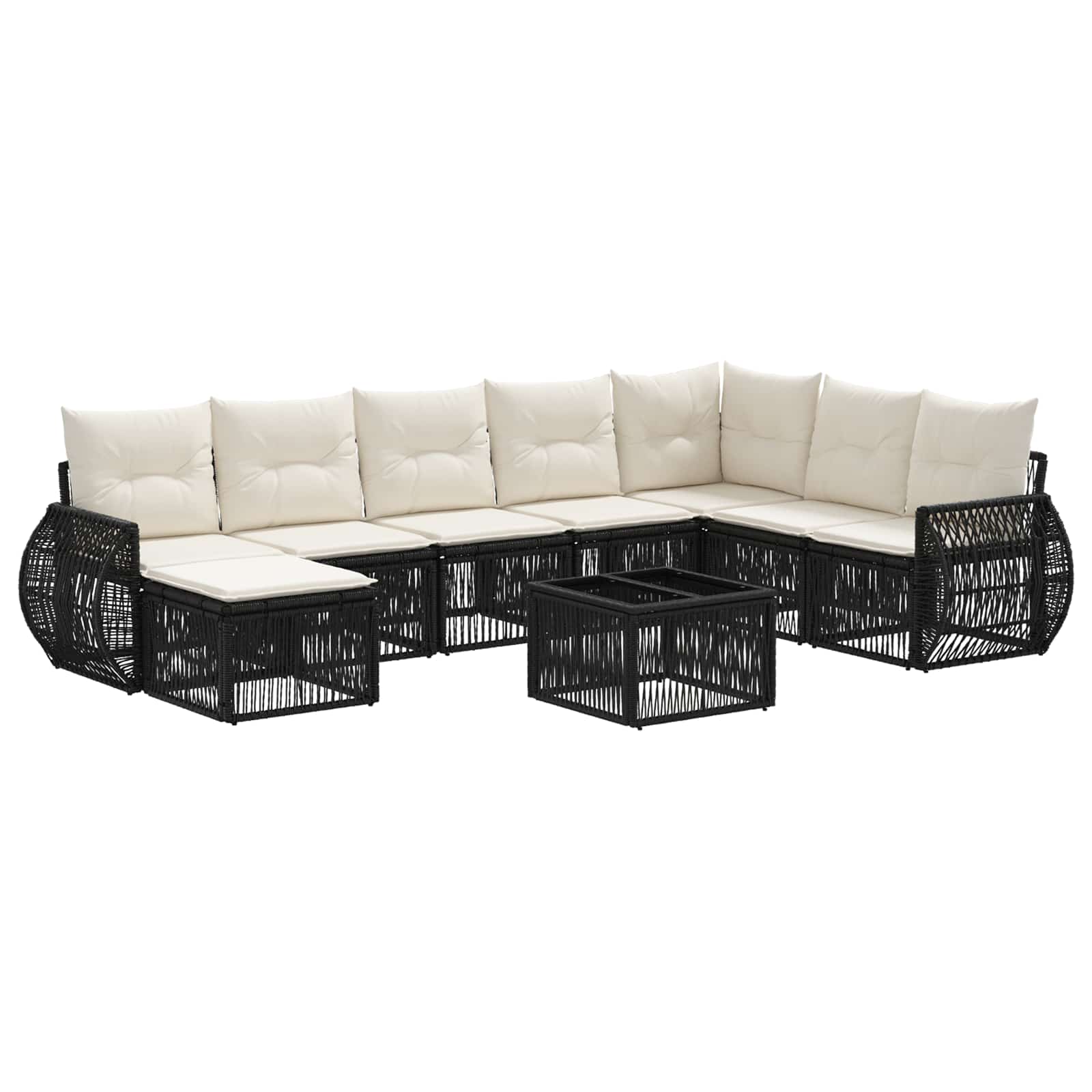 vidaXL Tuinbankenset 9 pcs Zwart en Cream Wit poly rattan