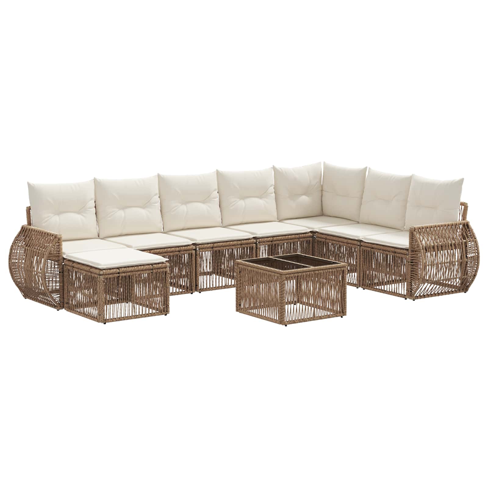 vidaXL Tuinbankenset 9 pcs Zwart en Cream Wit poly rattan