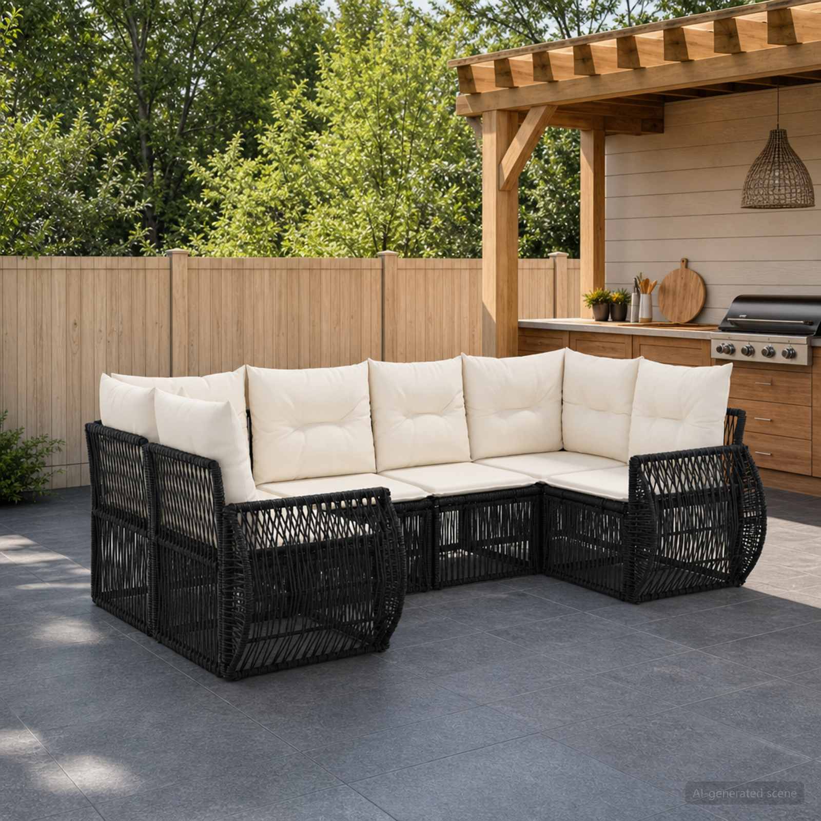 vidaXL Tuinbankenset 6 st 6-Aantal zitplaatsen Zwart en Cream Wit