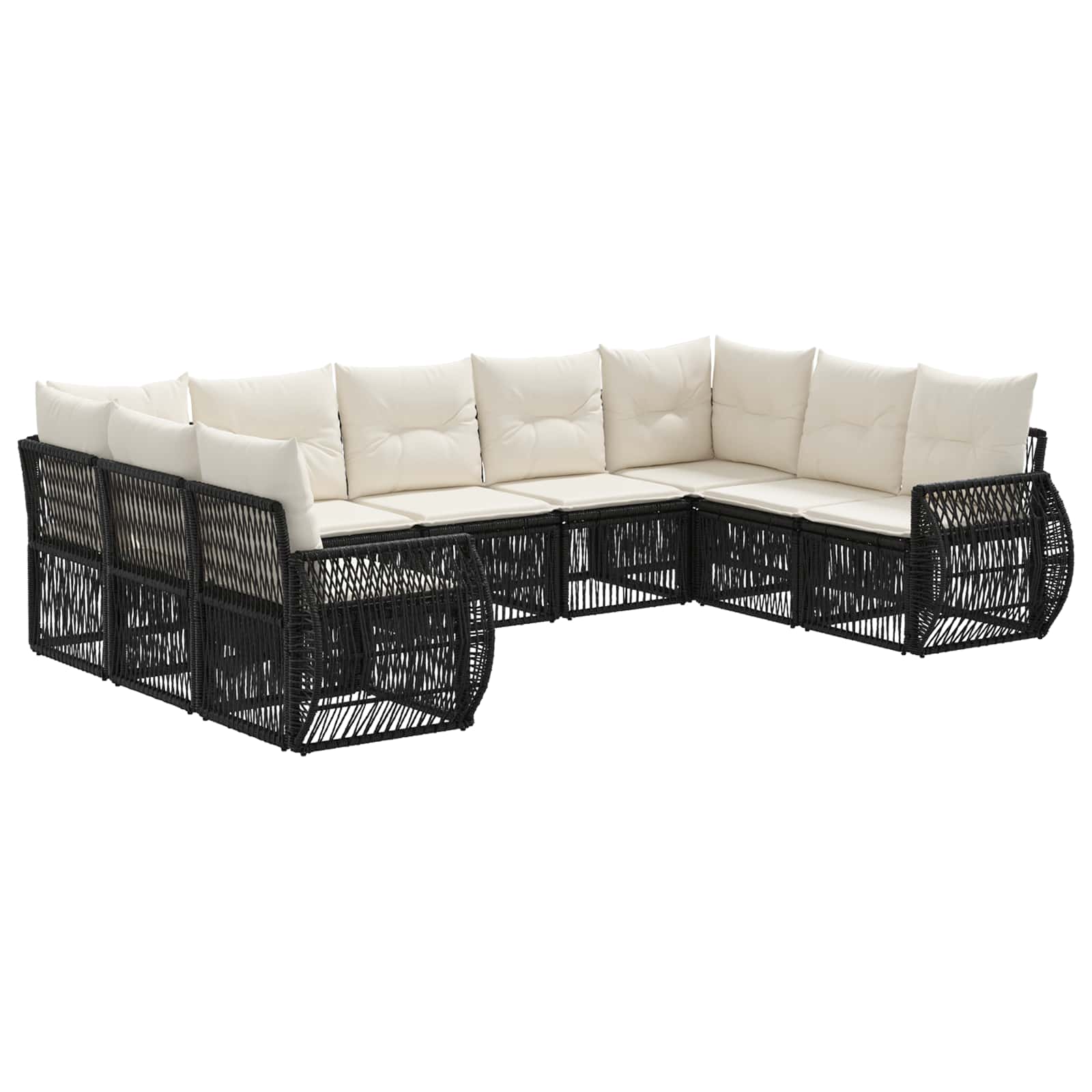 vidaXL Tuinbankenset 10 pcs Zwart en Cream Wit poly rattan