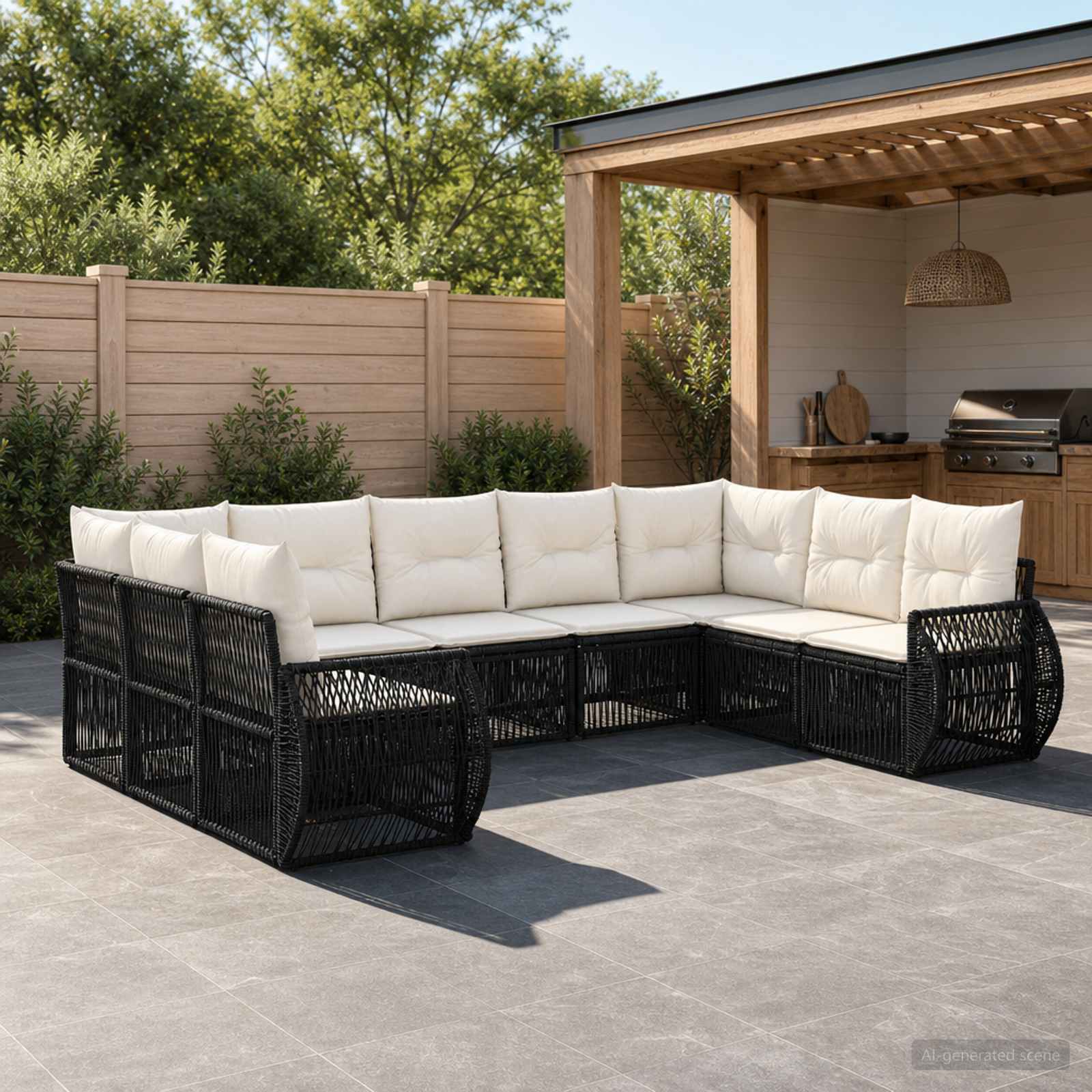 vidaXL Tuinbankenset 10 pcs Zwart en Cream Wit poly rattan