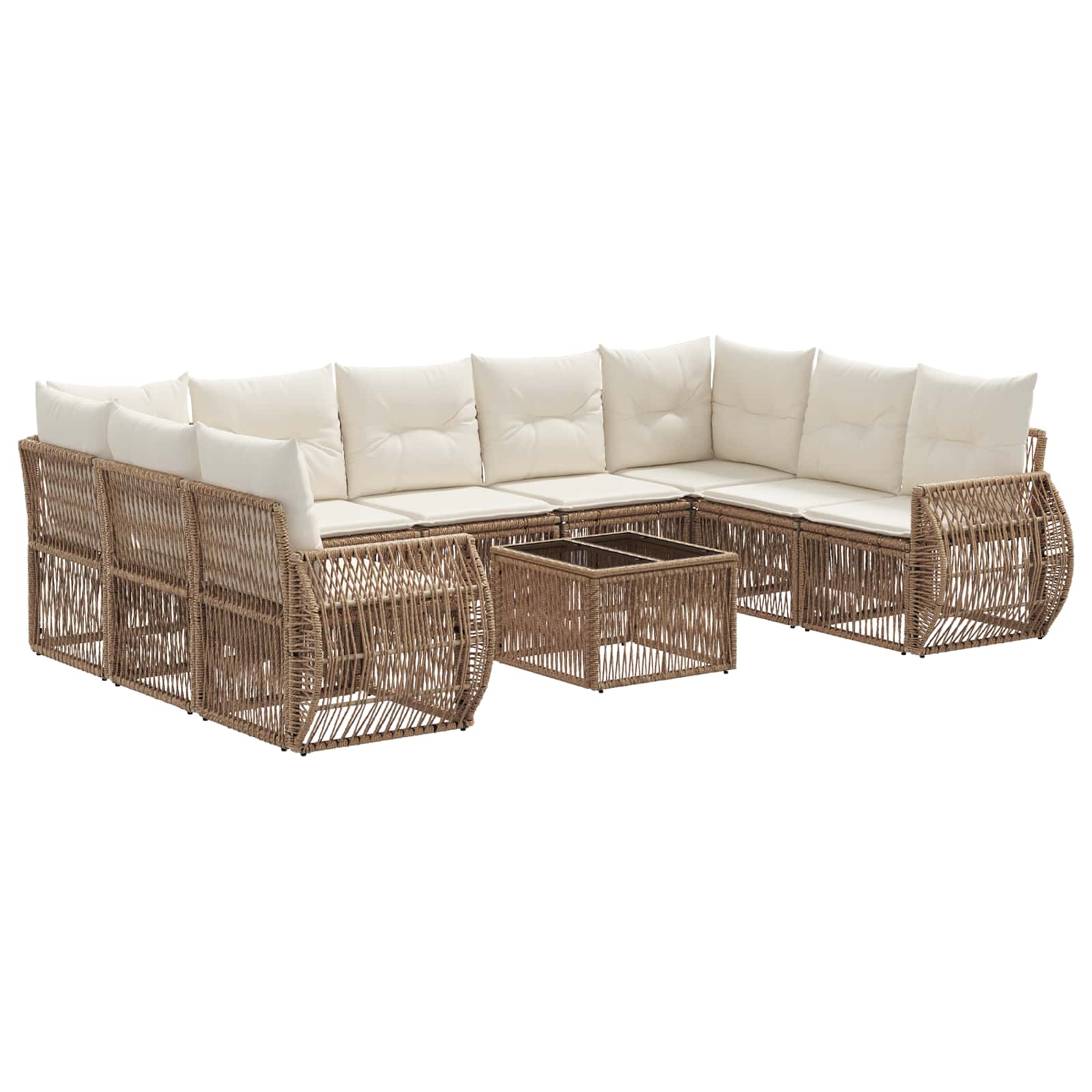 vidaXL Tuinbankenset 10 pcs Zwart en Cream Wit poly rattan