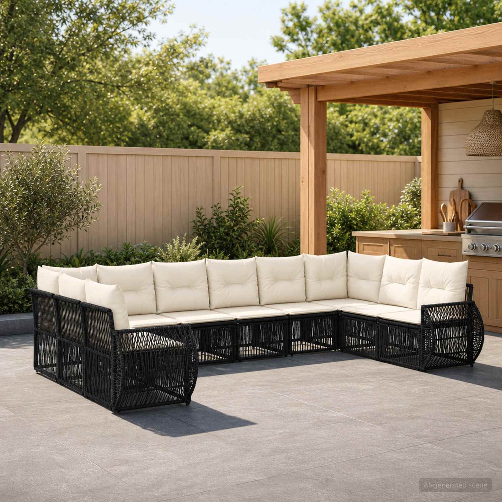 vidaXL Tuinbankenset 11 pcs Zwart en Cream Wit poly rattan