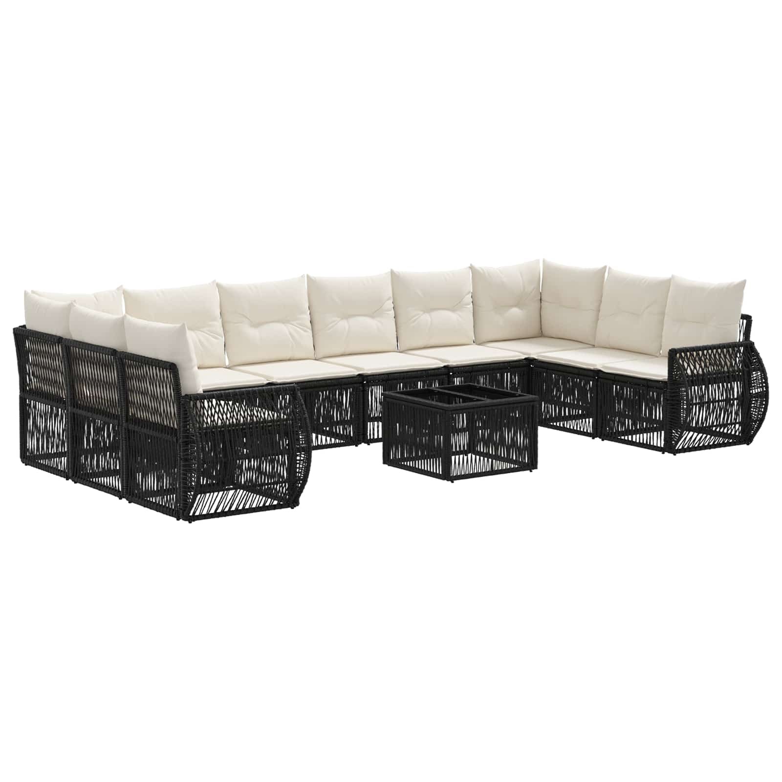 vidaXL Tuinbankenset 11 pcs Zwart en Cream Wit poly rattan