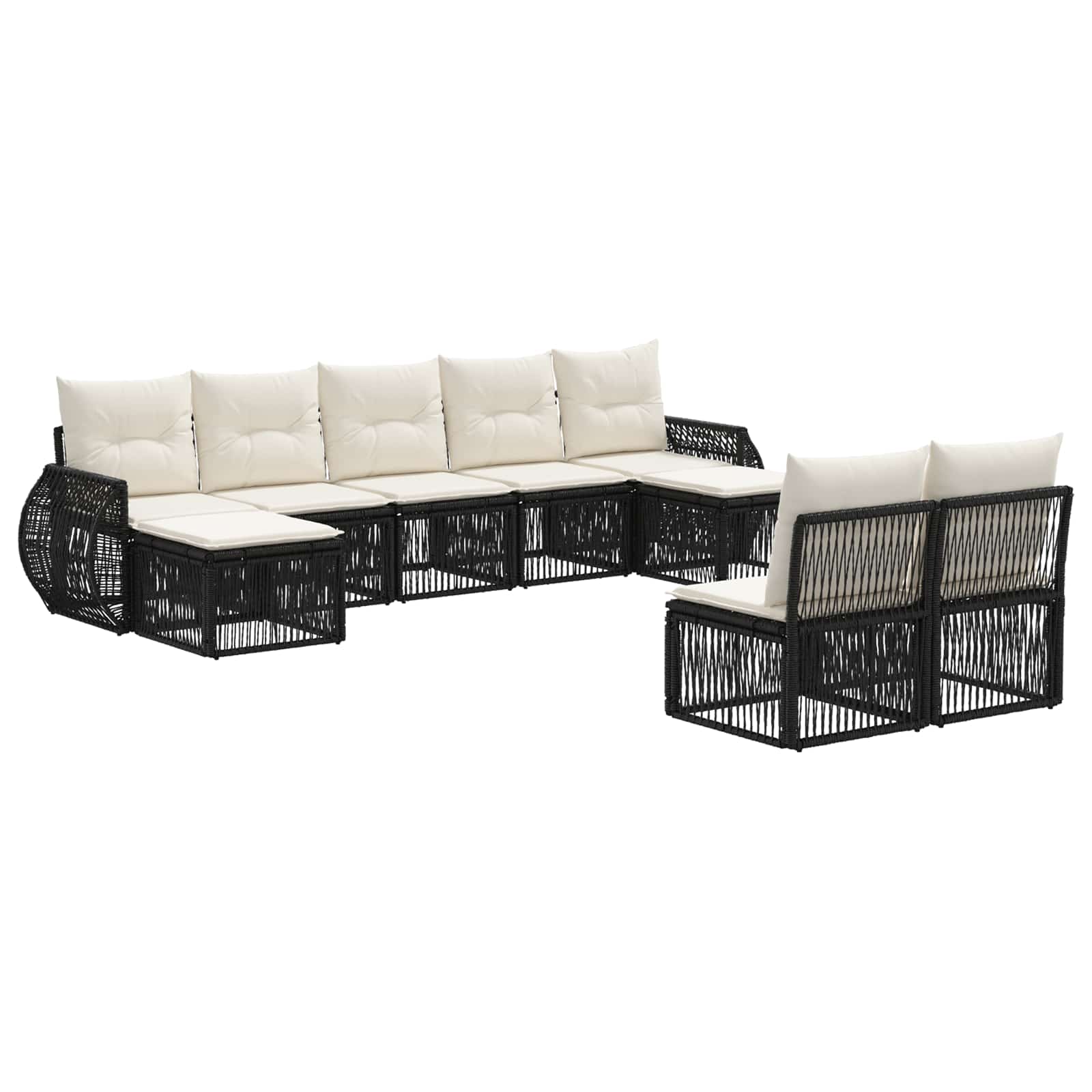 vidaXL Tuinbankenset 10 pcs Zwart en Cream Wit poly rattan