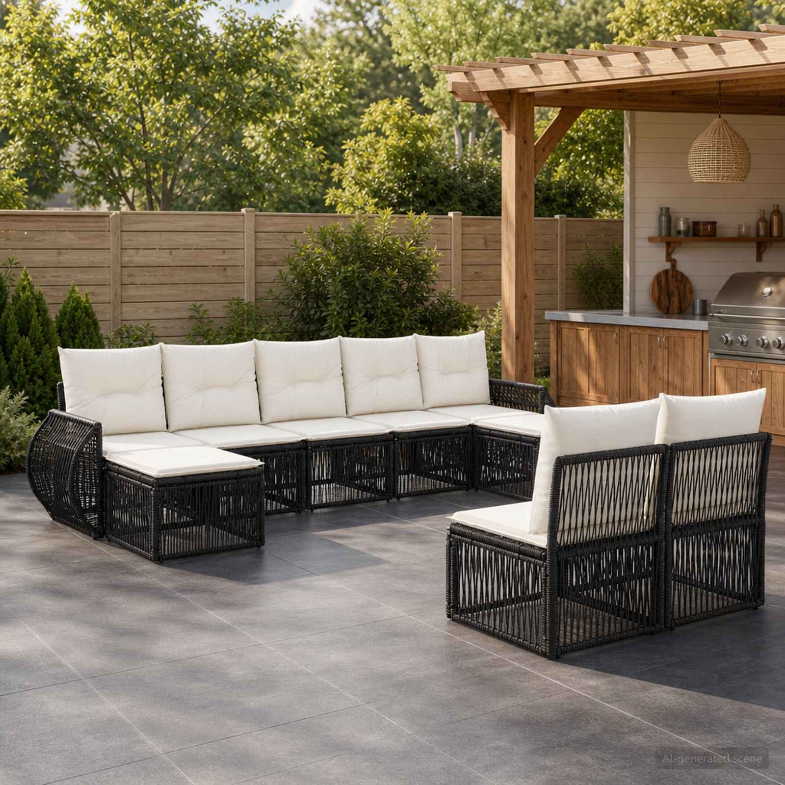 vidaXL Tuinbankenset 10 pcs Zwart en Cream Wit poly rattan