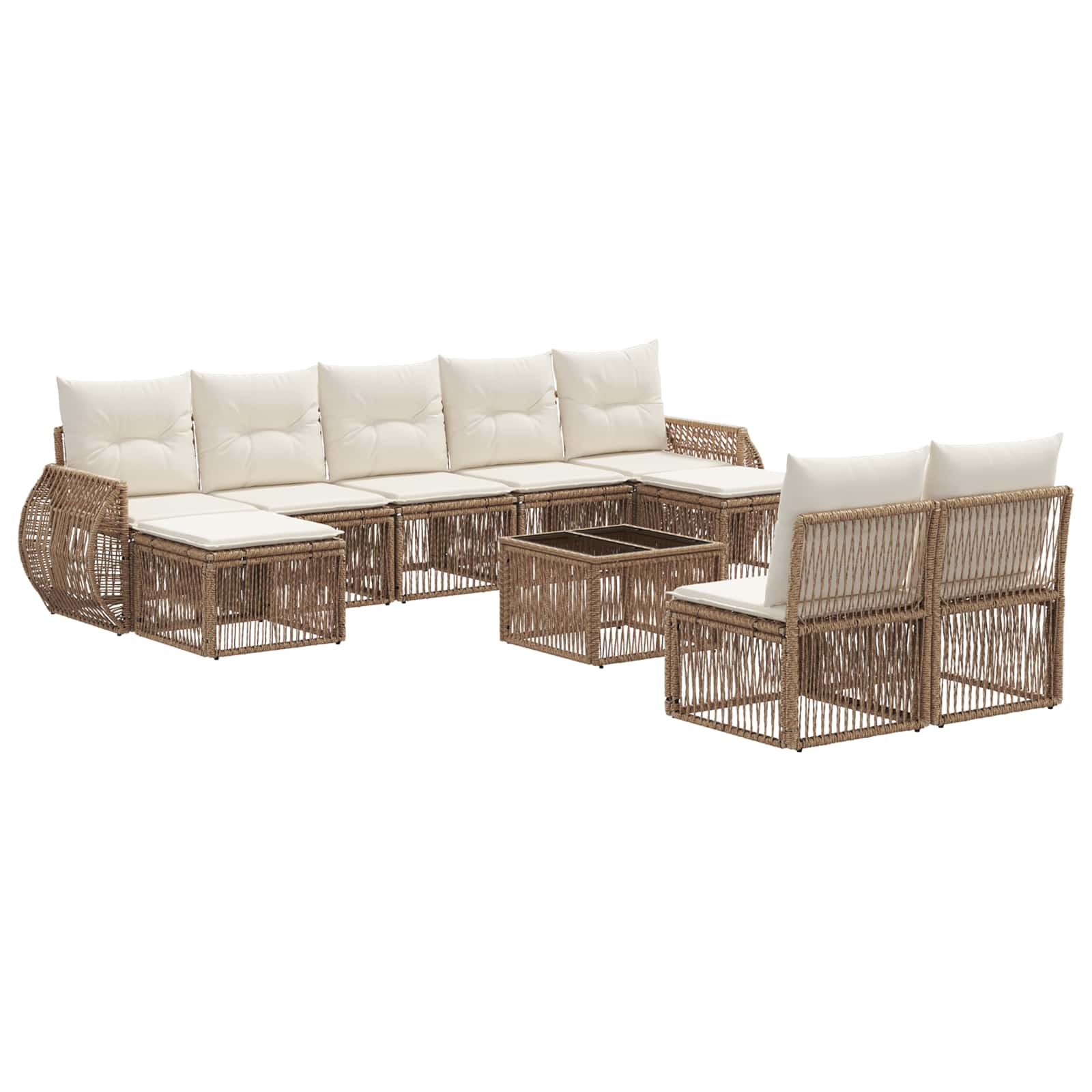 vidaXL Tuinbankenset 10 pcs Zwart en Cream Wit poly rattan