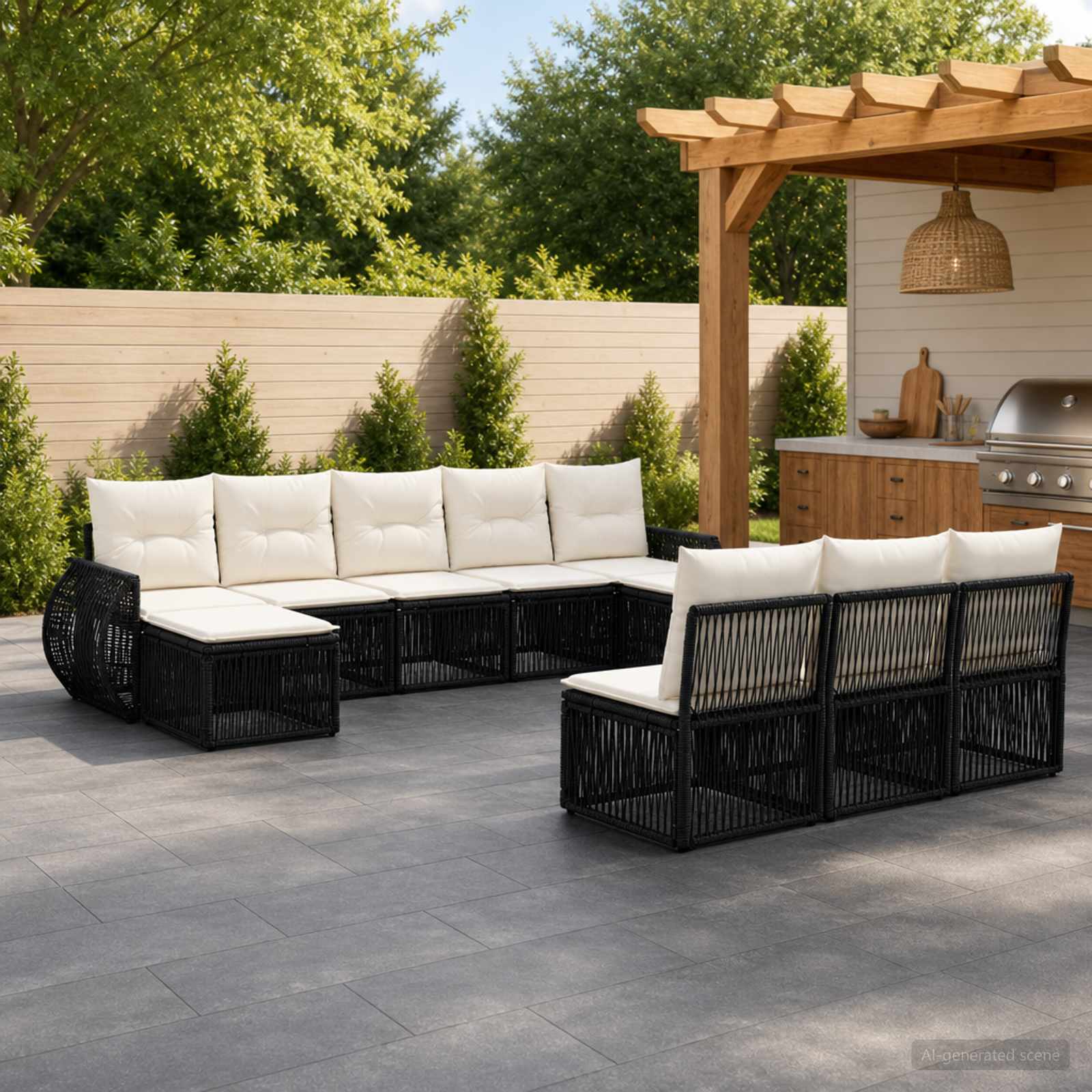 vidaXL Tuinbankenset 11 pcs Zwart en Cream Wit poly rattan