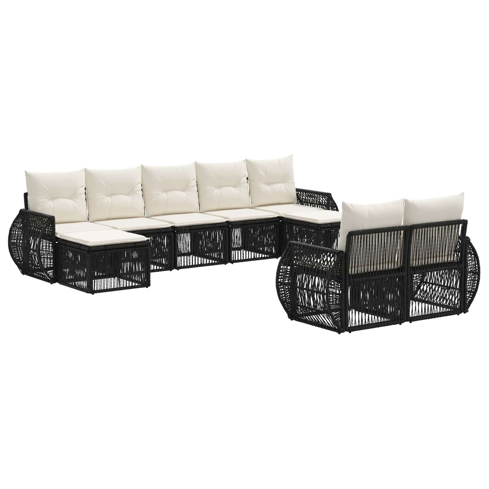 vidaXL Tuinbankenset 10 pcs Zwart en Cream Wit poly rattan