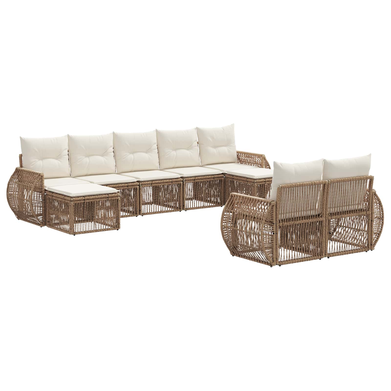 vidaXL Tuinbankenset 10 pcs Zwart en Cream Wit poly rattan
