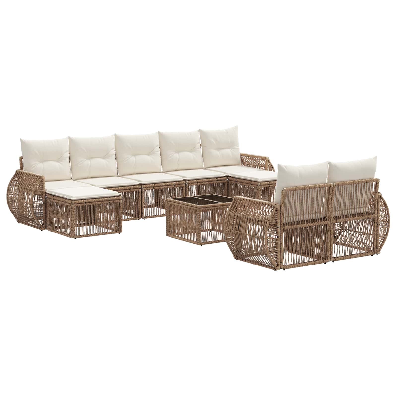 vidaXL Tuinbankenset 10 pcs Zwart en Cream Wit poly rattan