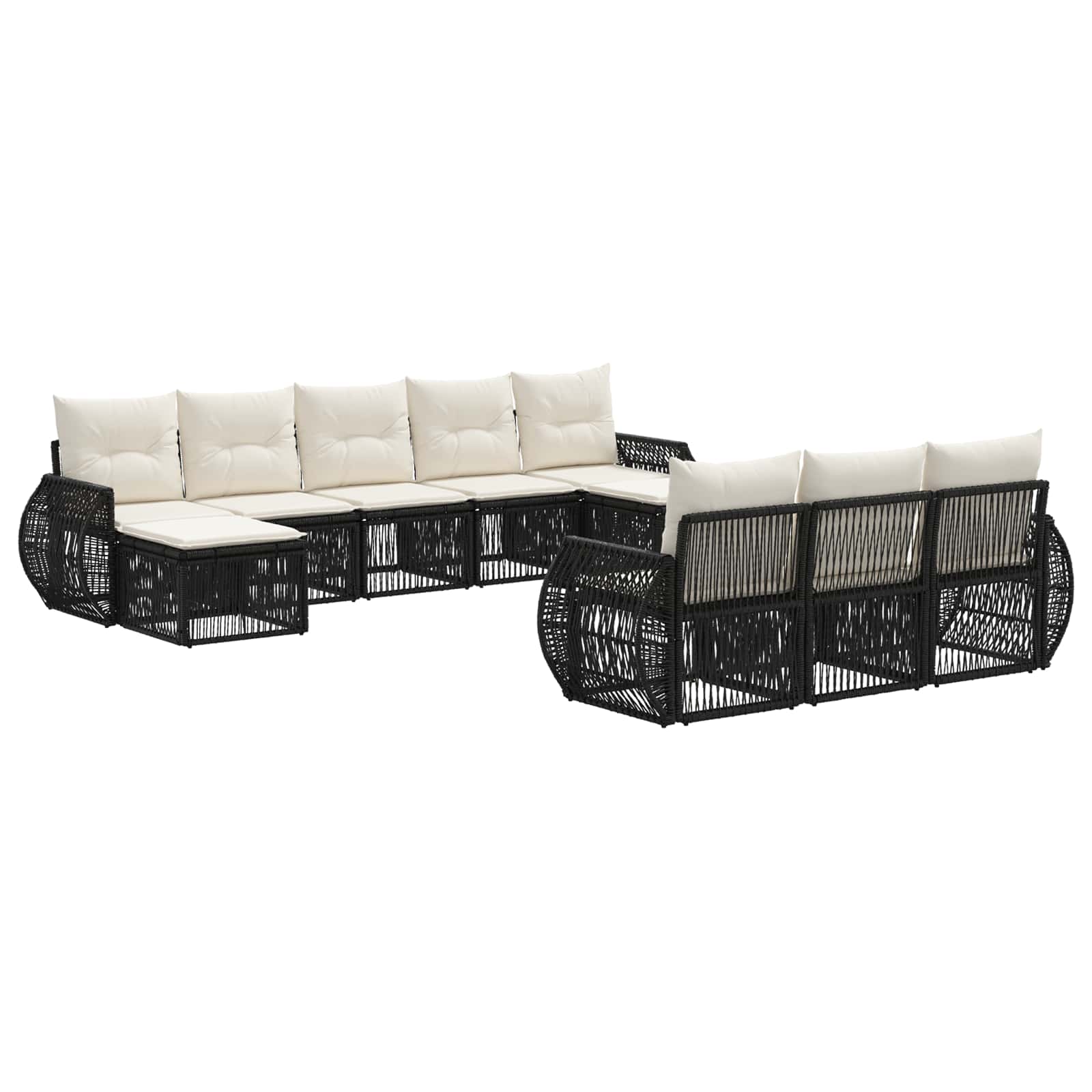 vidaXL Tuinbankenset 11 pcs Zwart en Cream Wit poly rattan