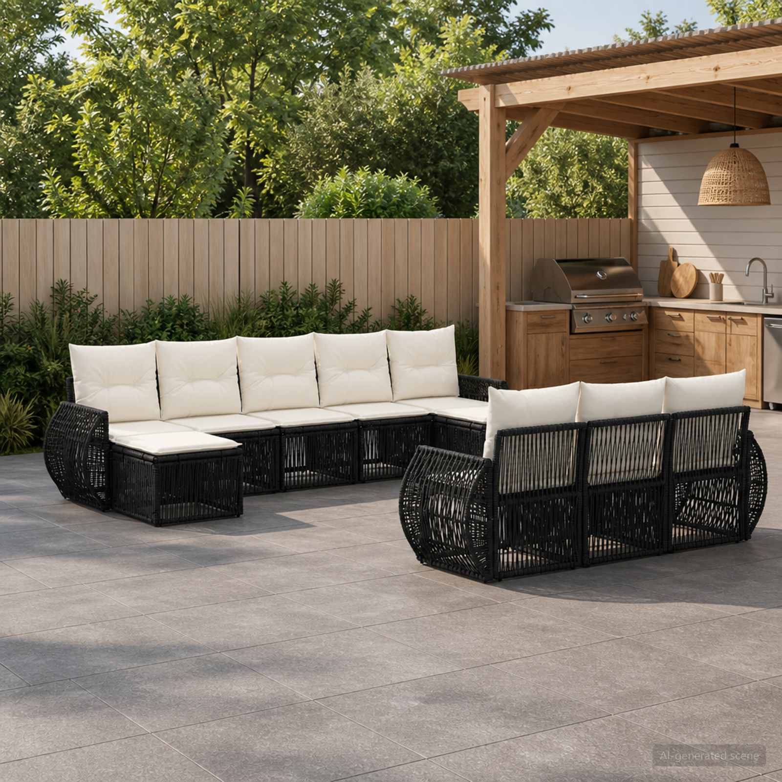 vidaXL Tuinbankenset 11 pcs Zwart en Cream Wit poly rattan