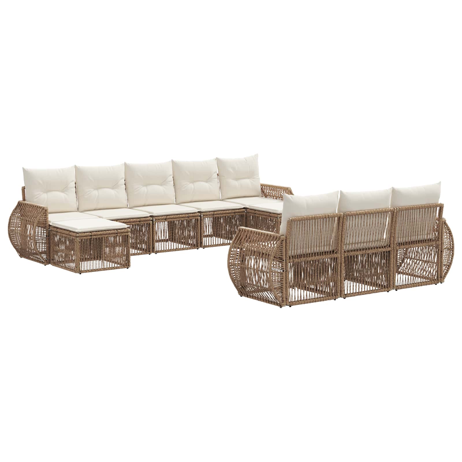vidaXL Tuinbankenset 11 pcs Zwart en Cream Wit poly rattan