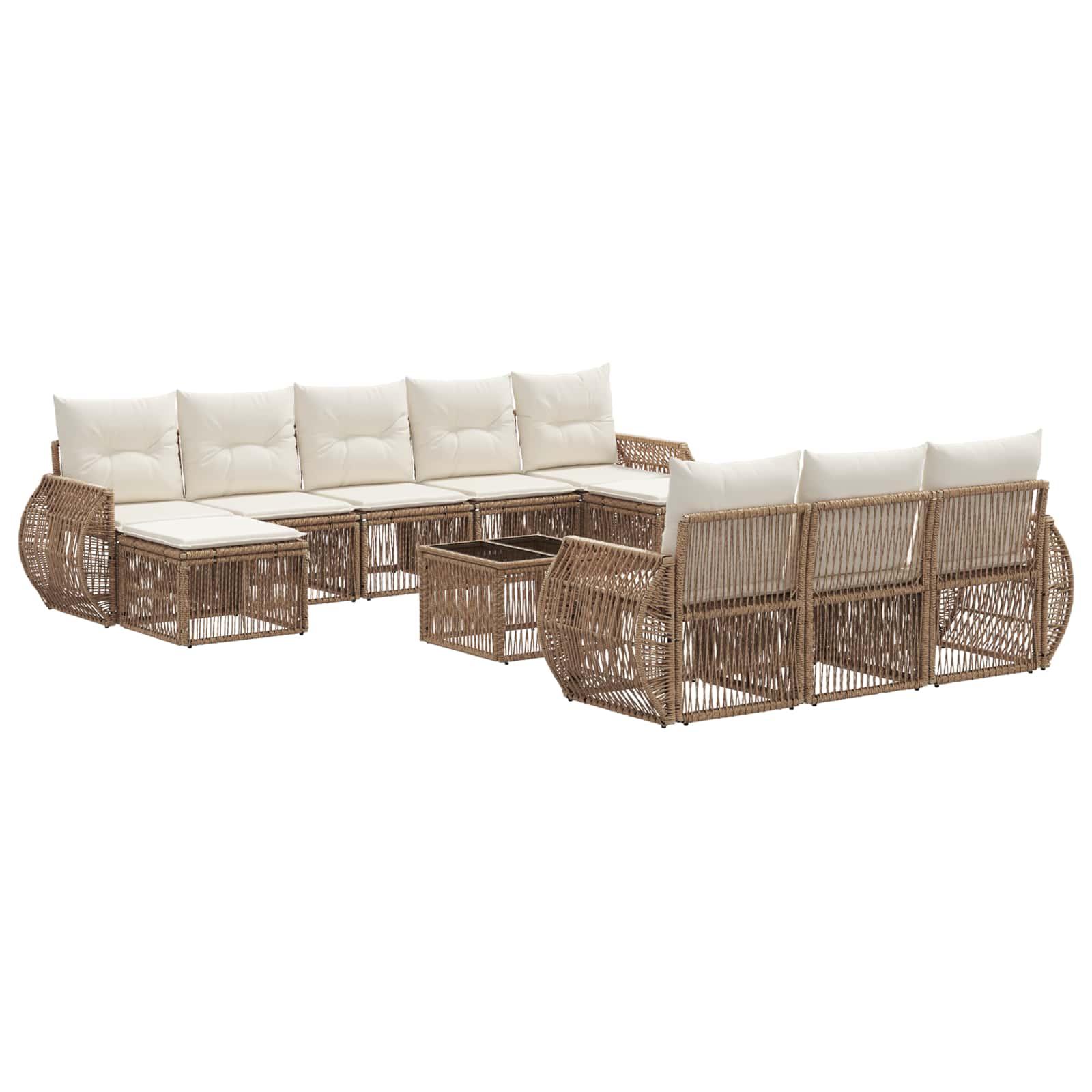 vidaXL Tuinbankenset 11 pcs Zwart en Cream Wit poly rattan