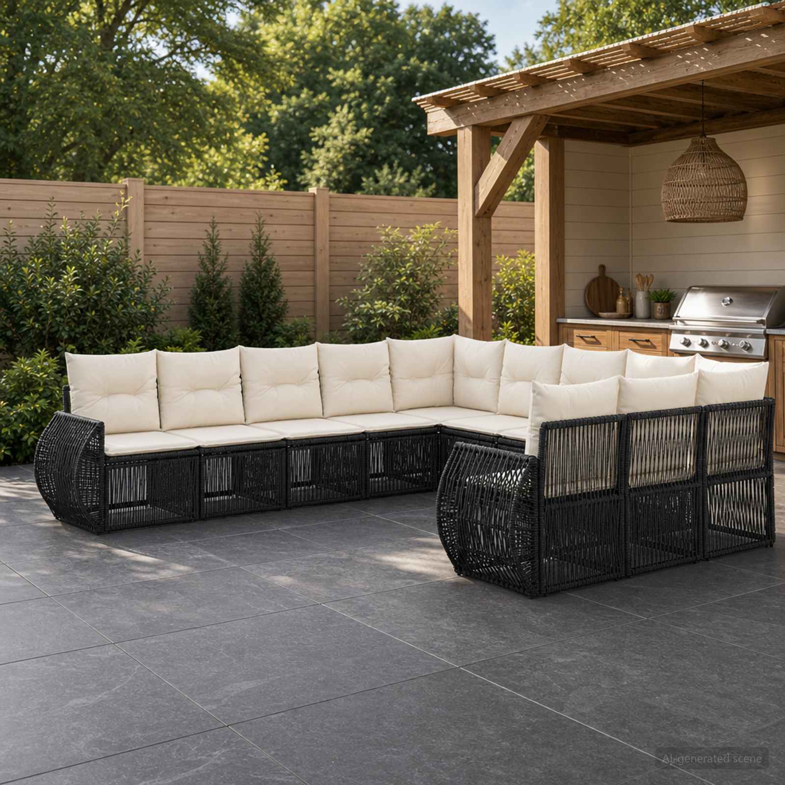 vidaXL Tuinbankenset 12 pcs Zwart en Cream Wit poly rattan