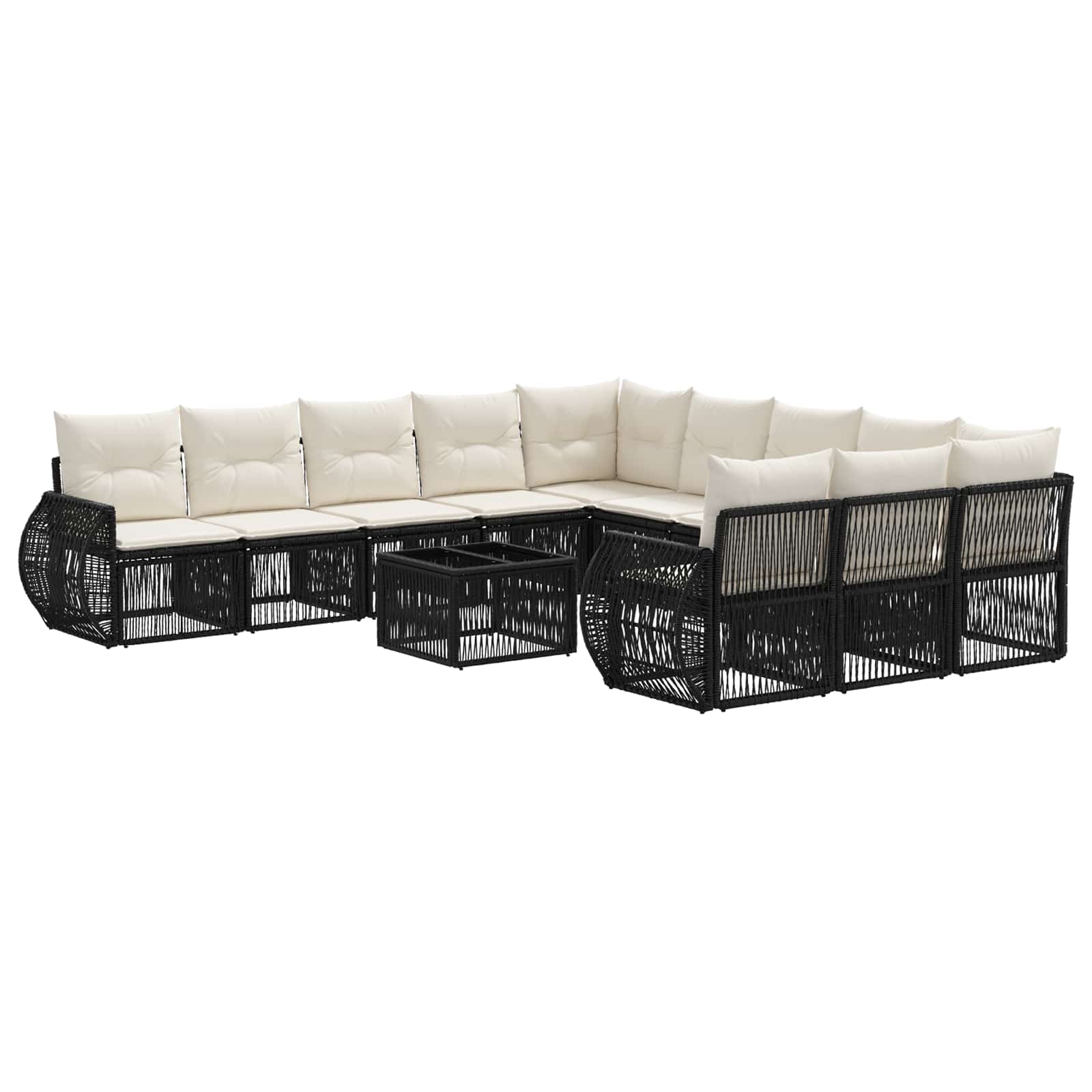 vidaXL Tuinbankenset 12 pcs Zwart en Cream Wit poly rattan