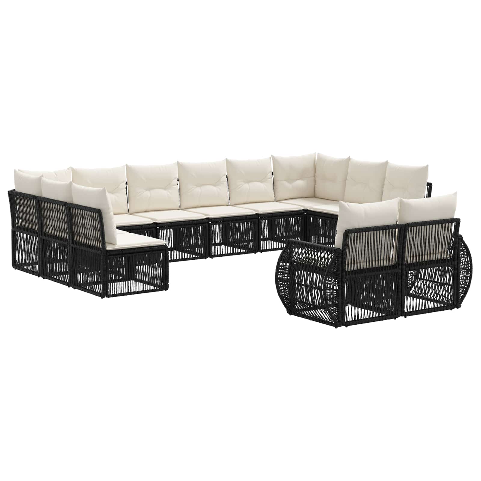 vidaXL Tuinbankenset 13 pcs Zwart en Cream Wit poly rattan