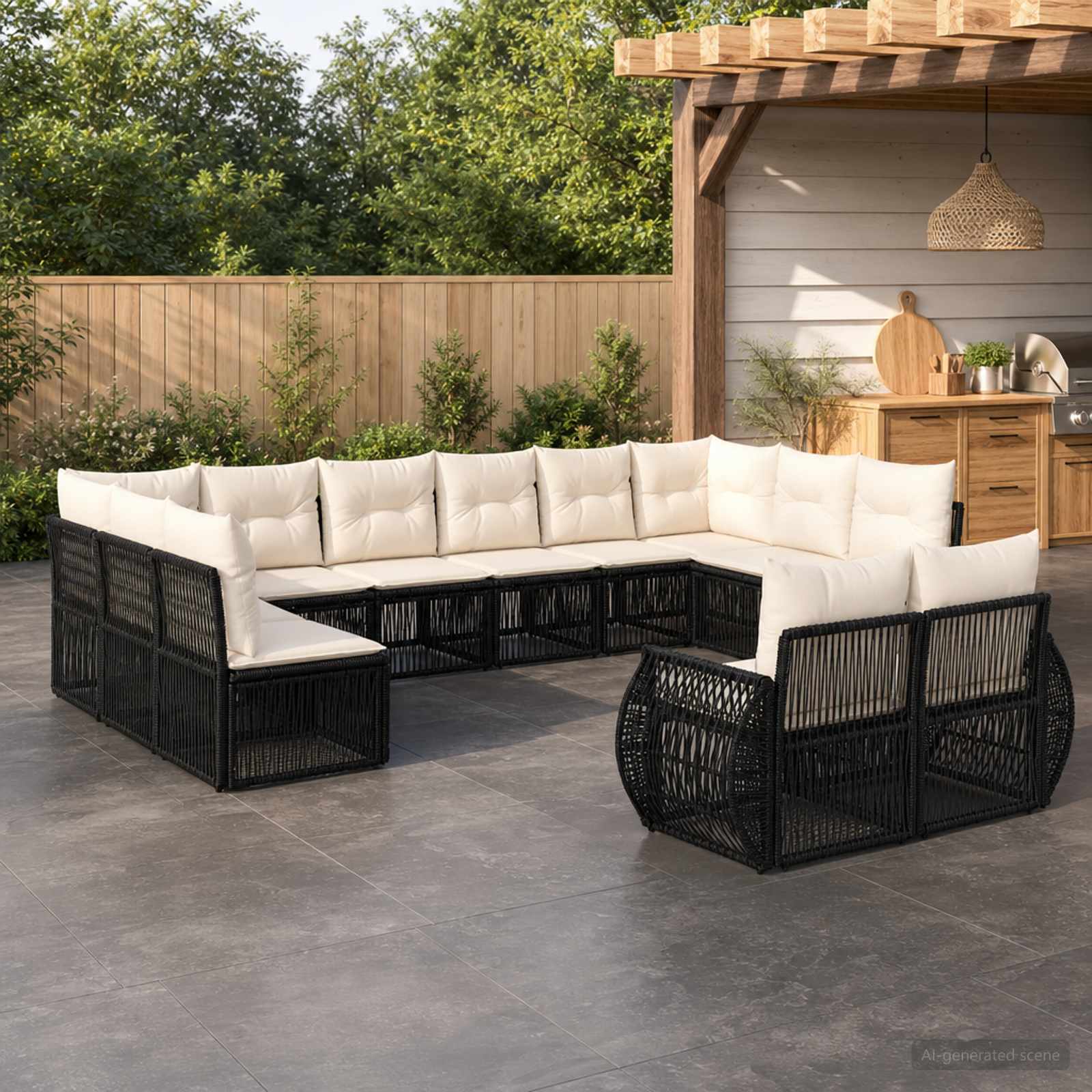 vidaXL Tuinbankenset 13 pcs Zwart en Cream Wit poly rattan