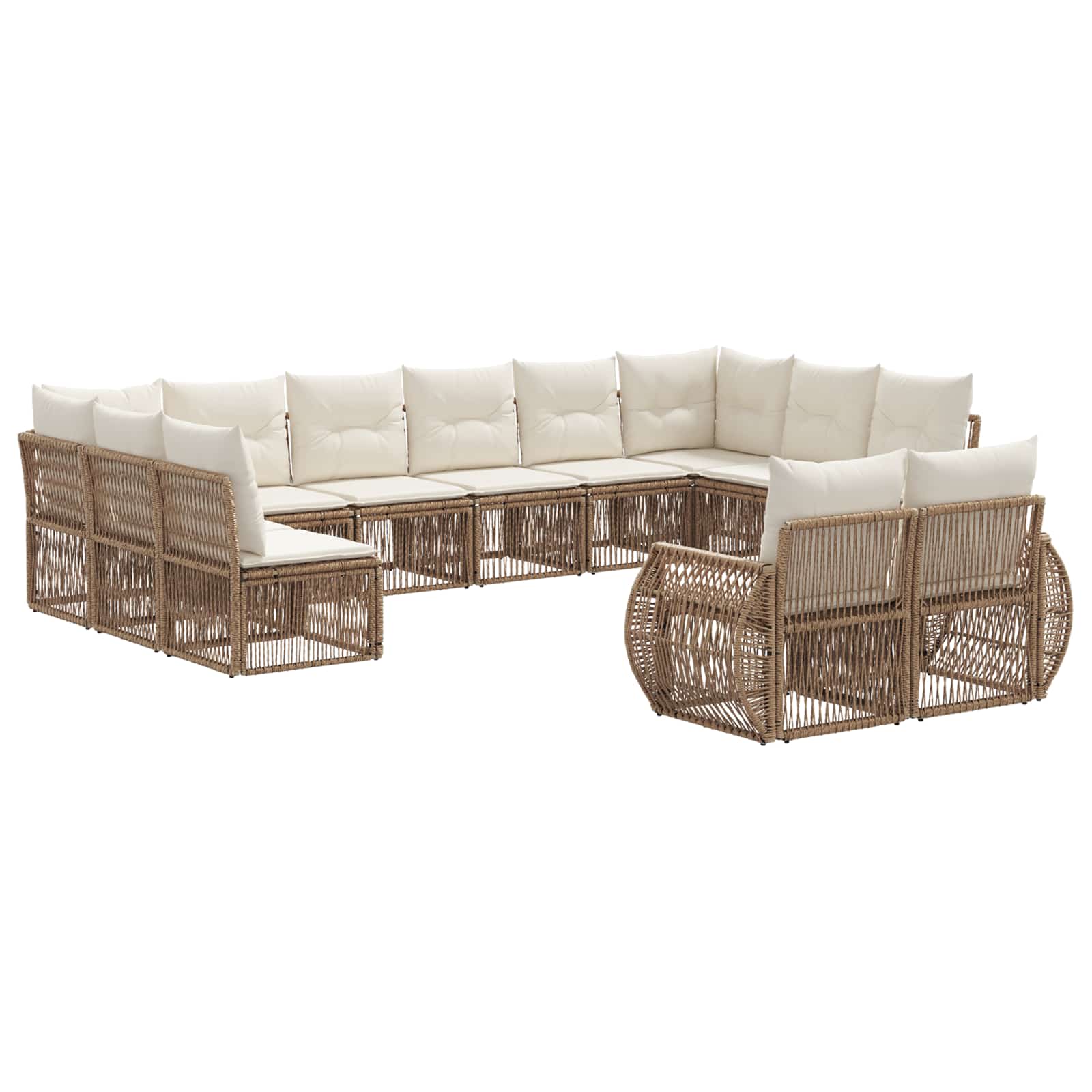 vidaXL Tuinbankenset 13 pcs Zwart en Cream Wit poly rattan