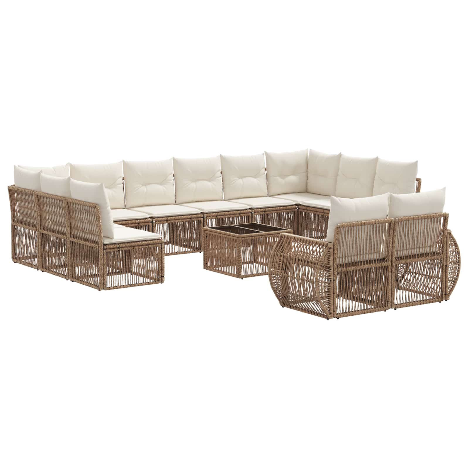 vidaXL Tuinbankenset 13 pcs Zwart en Cream Wit poly rattan