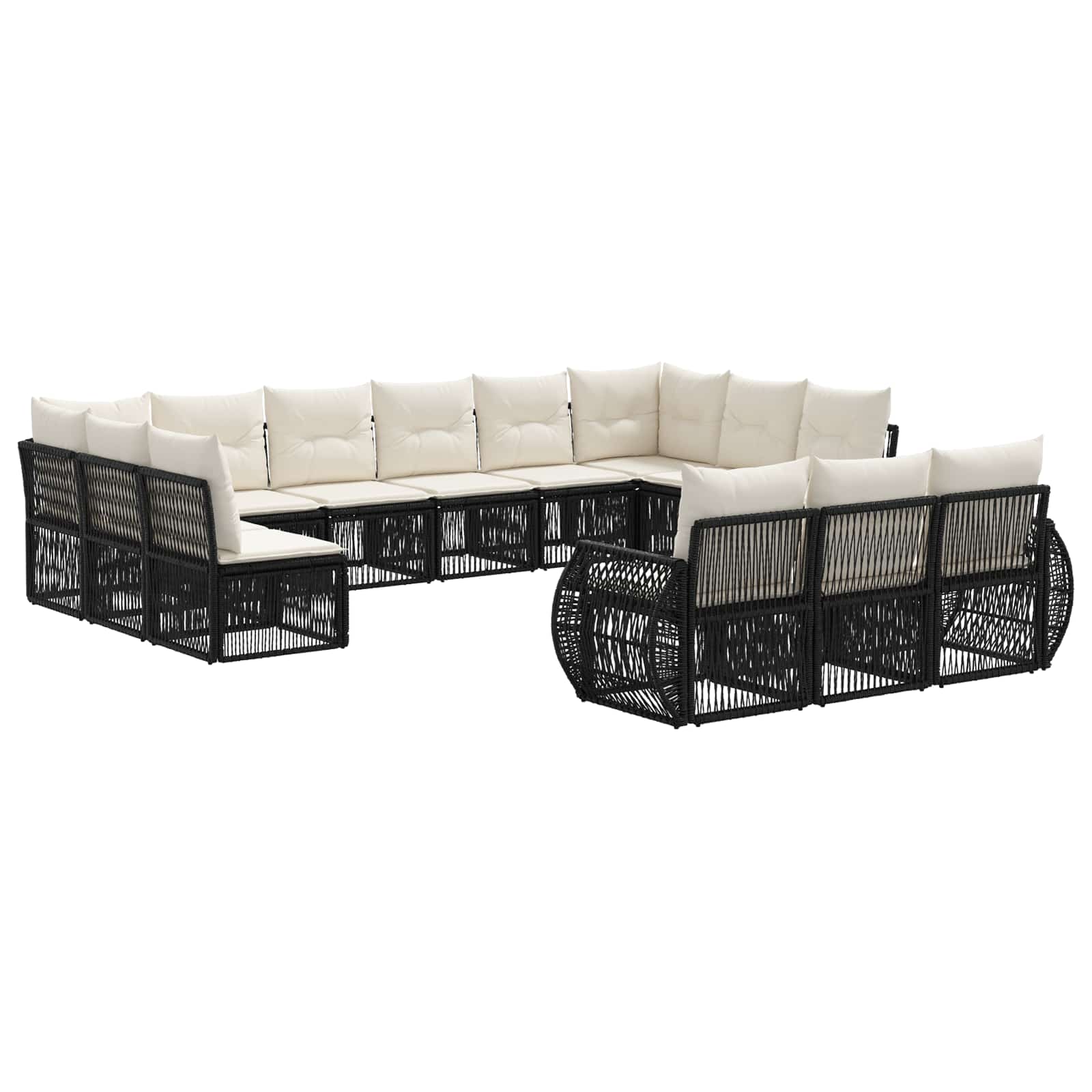 vidaXL Tuinbankenset 14 pcs Zwart en Cream Wit poly rattan