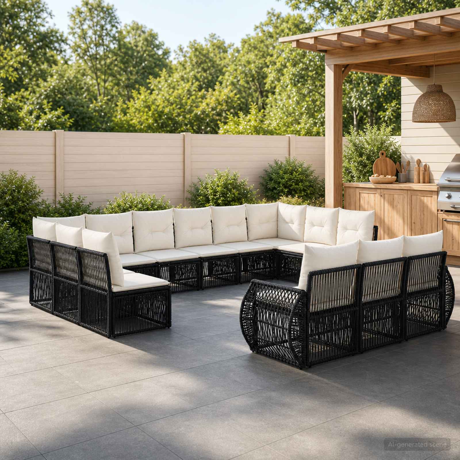 vidaXL Tuinbankenset 14 pcs Zwart en Cream Wit poly rattan