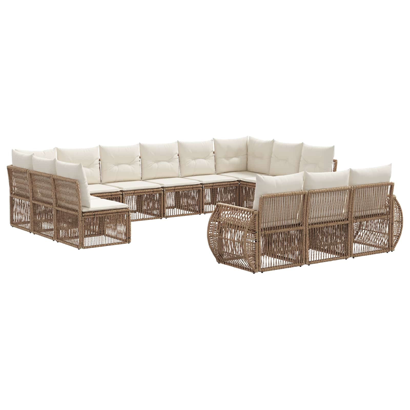 vidaXL Tuinbankenset 14 pcs Zwart en Cream Wit poly rattan