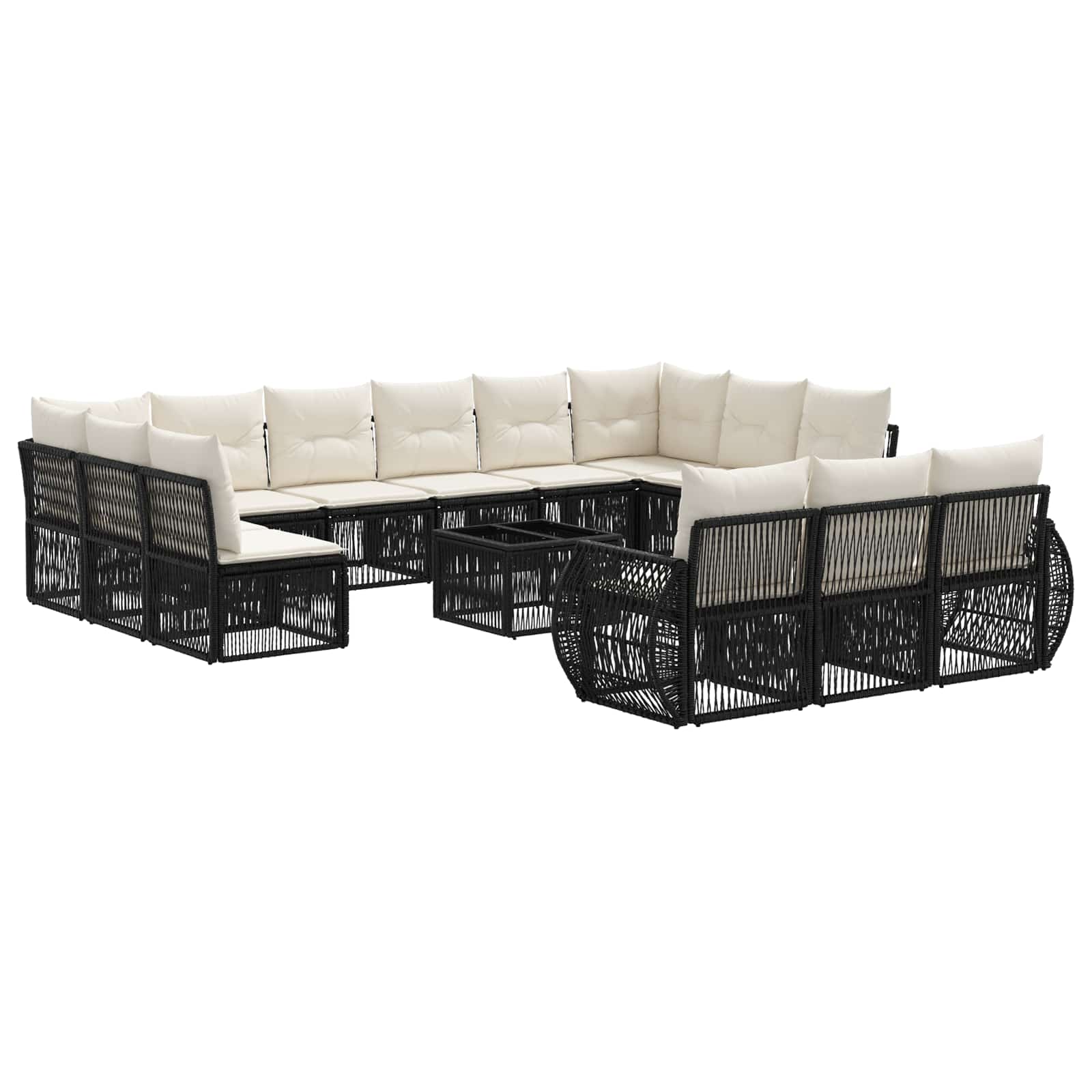 vidaXL Tuinbankenset 14 pcs Zwart en Cream Wit poly rattan