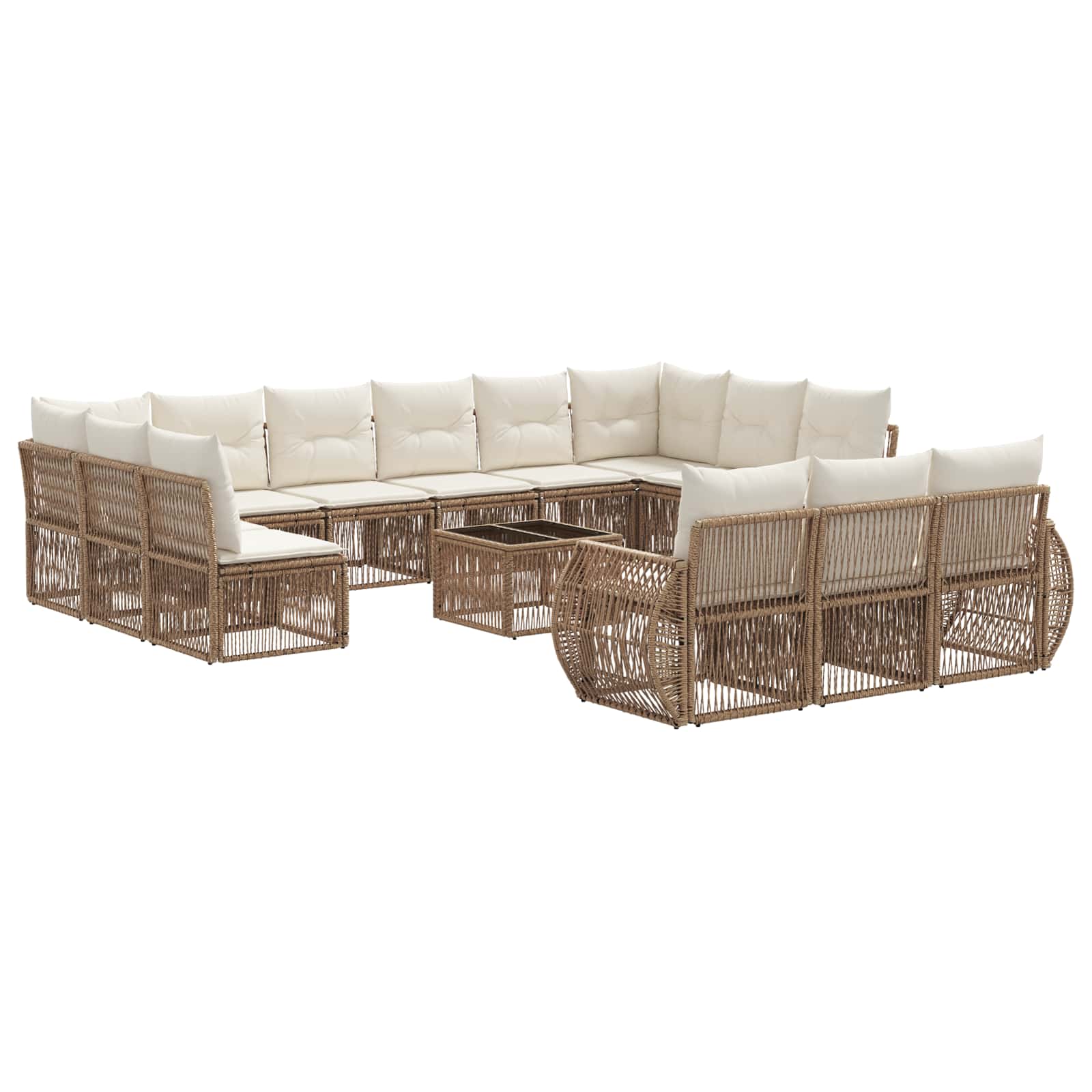 vidaXL Tuinbankenset 14 pcs Zwart en Cream Wit poly rattan