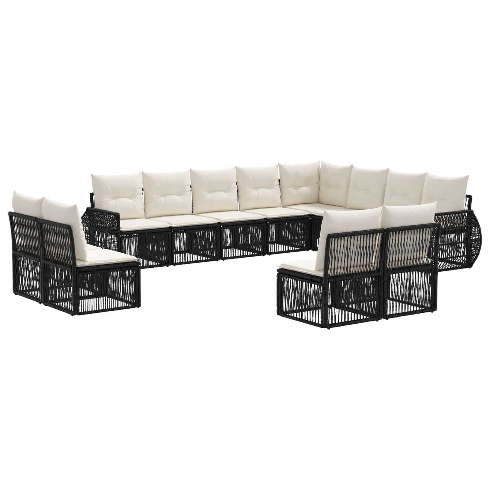 vidaXL Tuinbankenset 13 pcs Zwart en Cream Wit poly rattan
