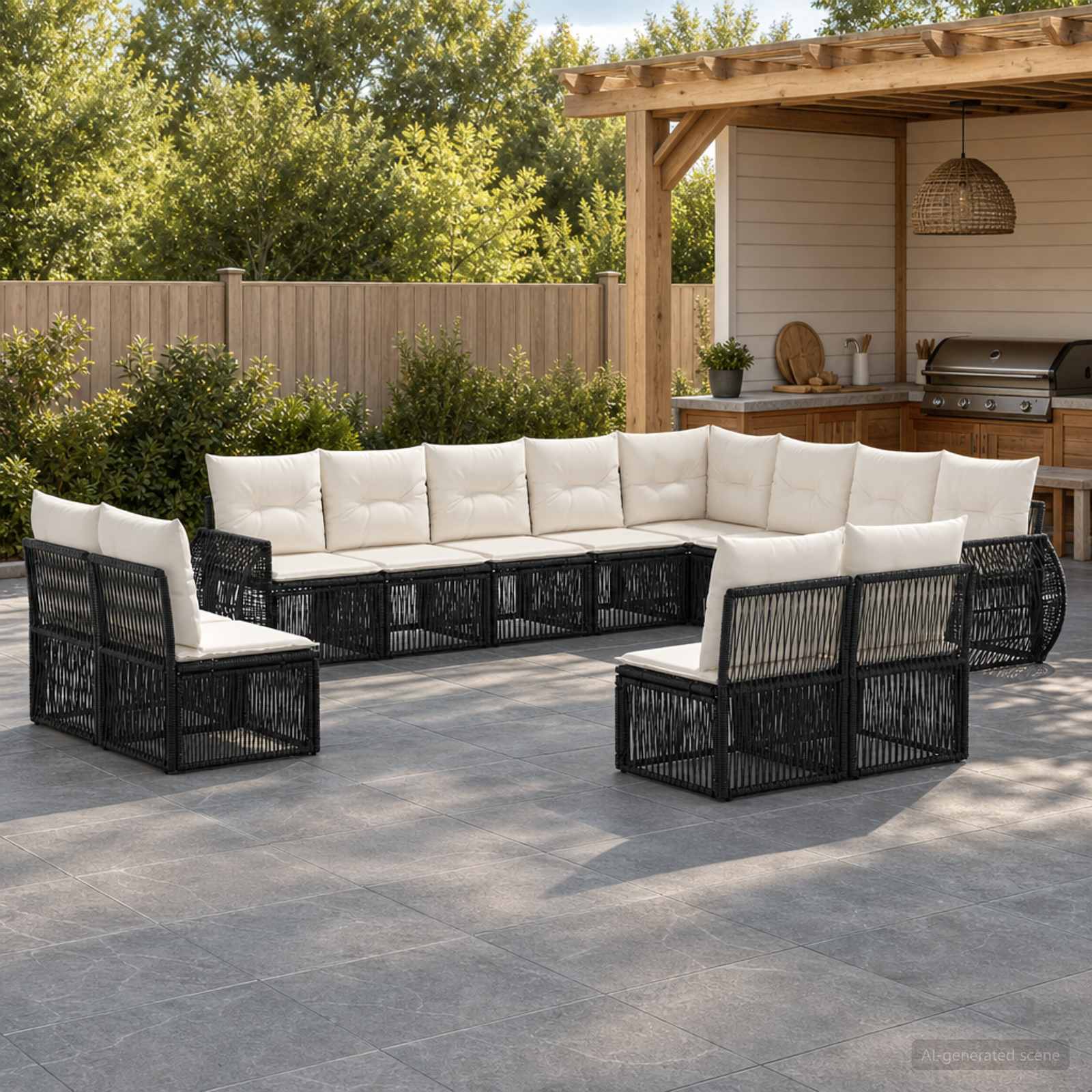 vidaXL Tuinbankenset 13 pcs Zwart en Cream Wit poly rattan