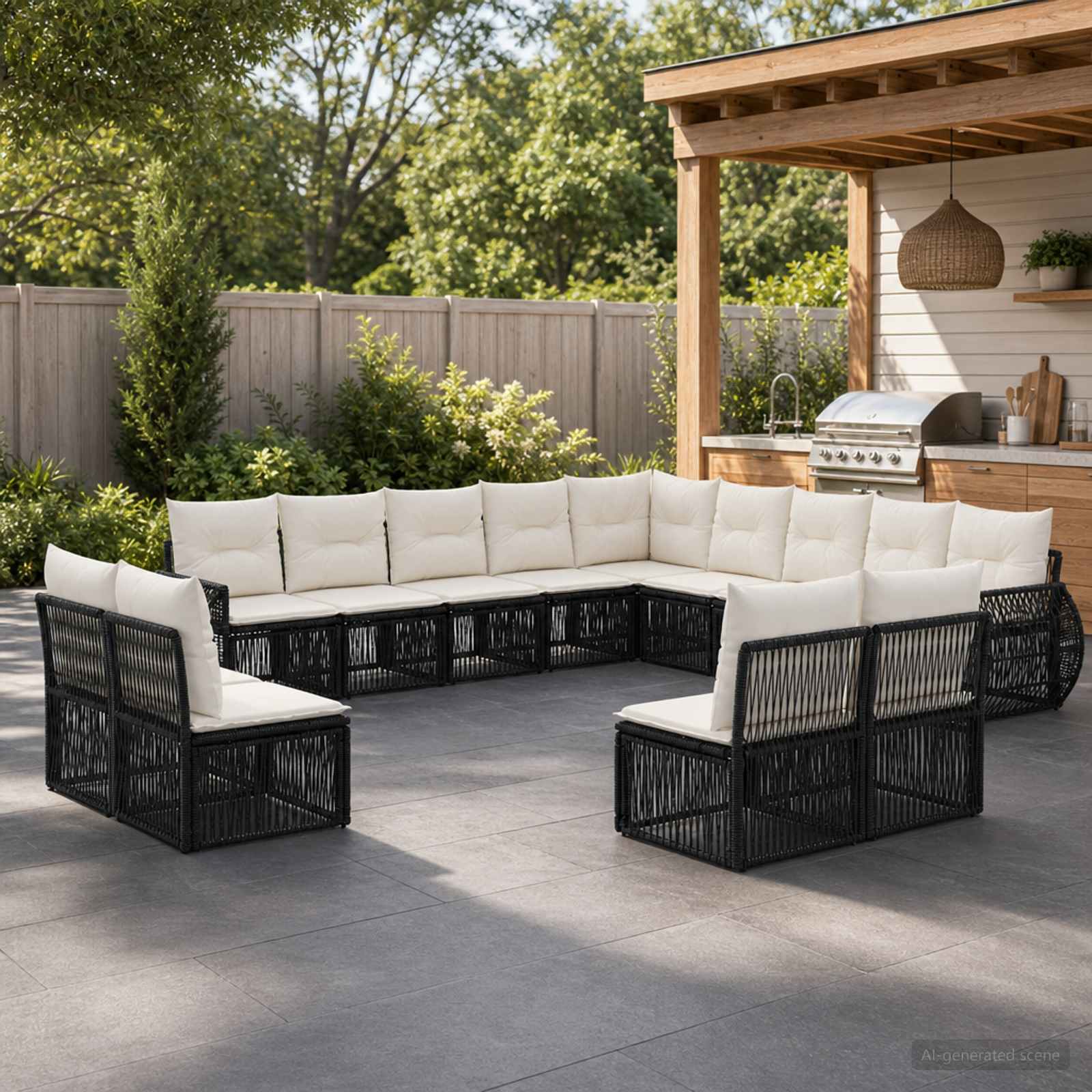vidaXL Tuinbankenset 14 pcs Zwart en Cream Wit poly rattan