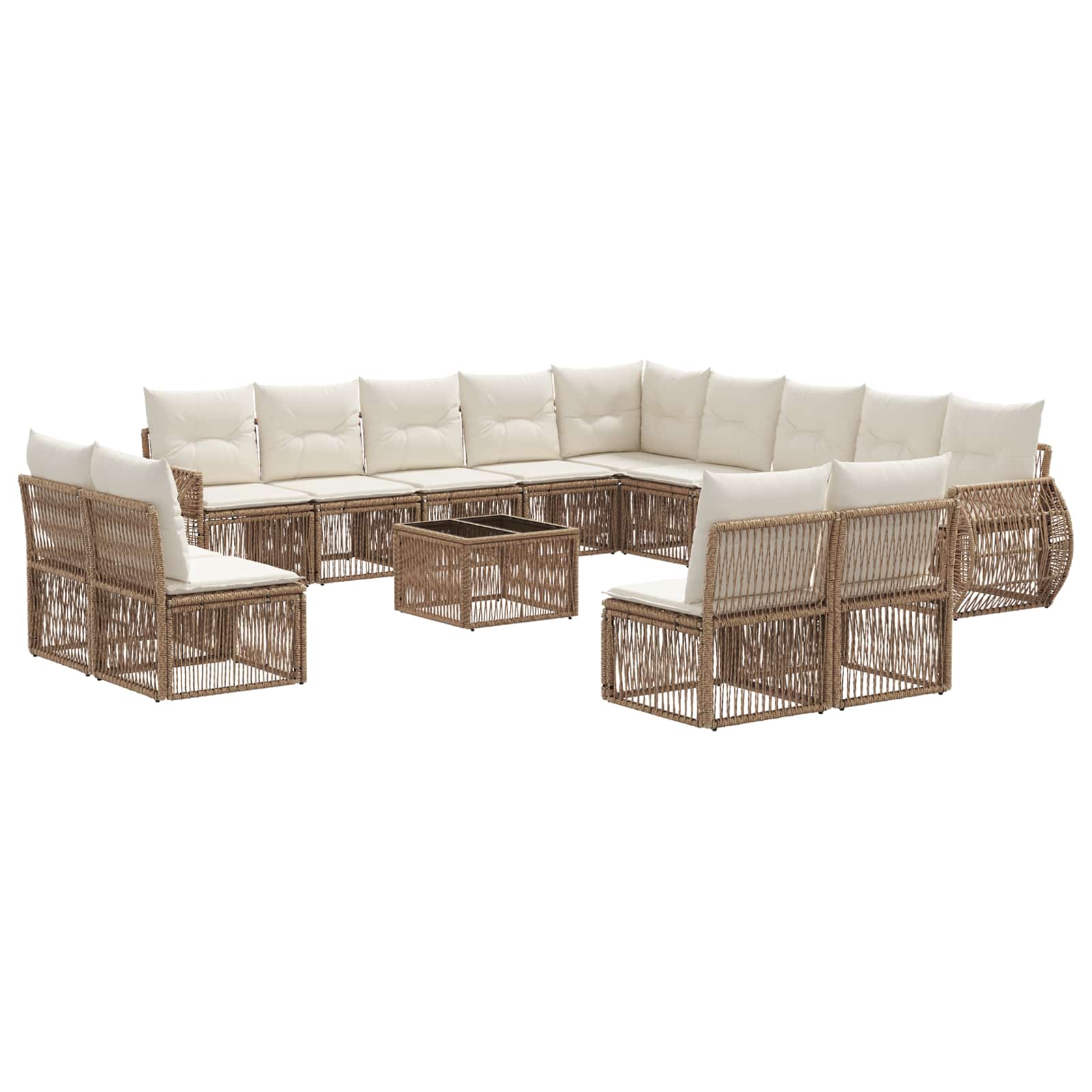 vidaXL Tuinbankenset 14 pcs Zwart en Cream Wit poly rattan