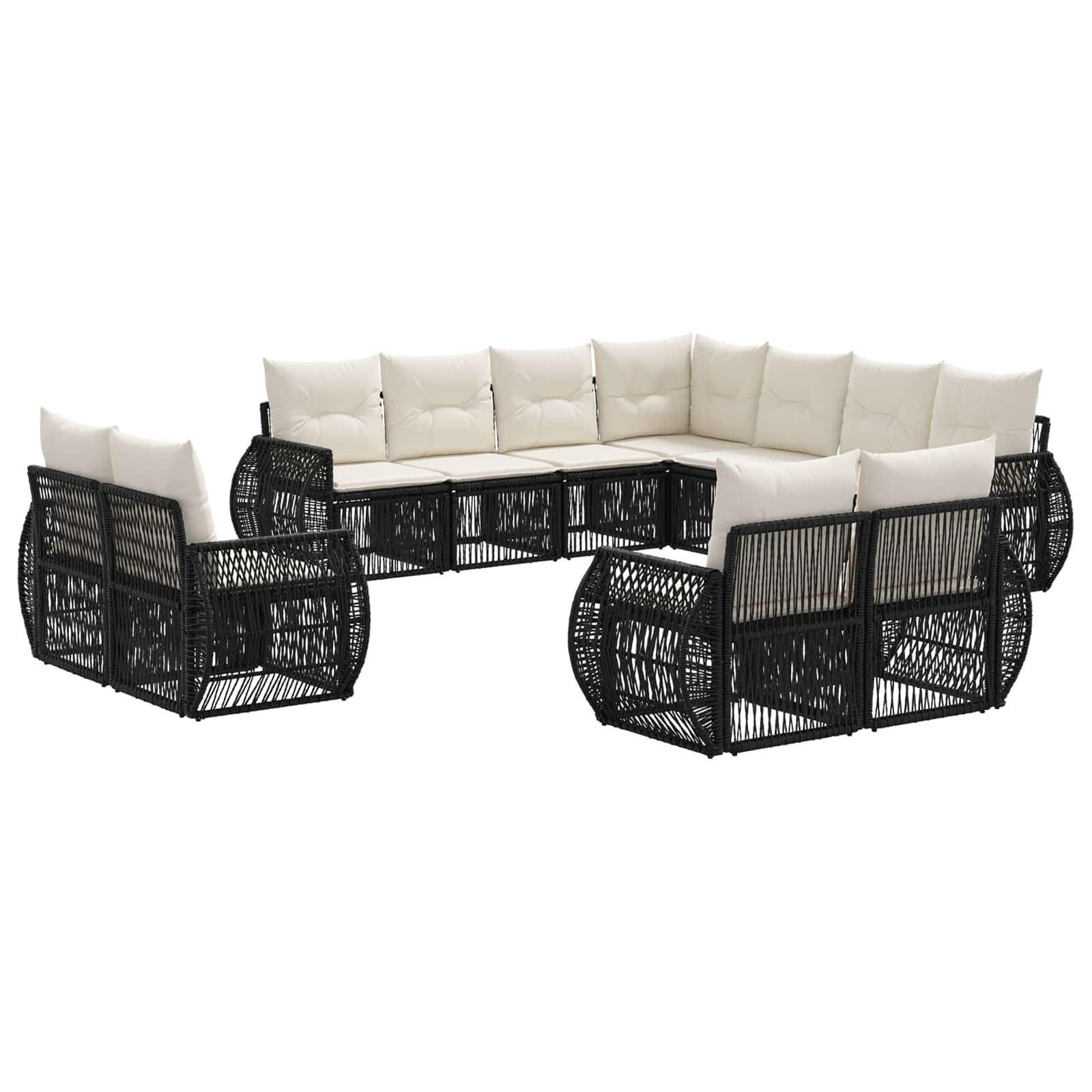 vidaXL Tuinbankenset 12 pcs Zwart en Cream Wit poly rattan