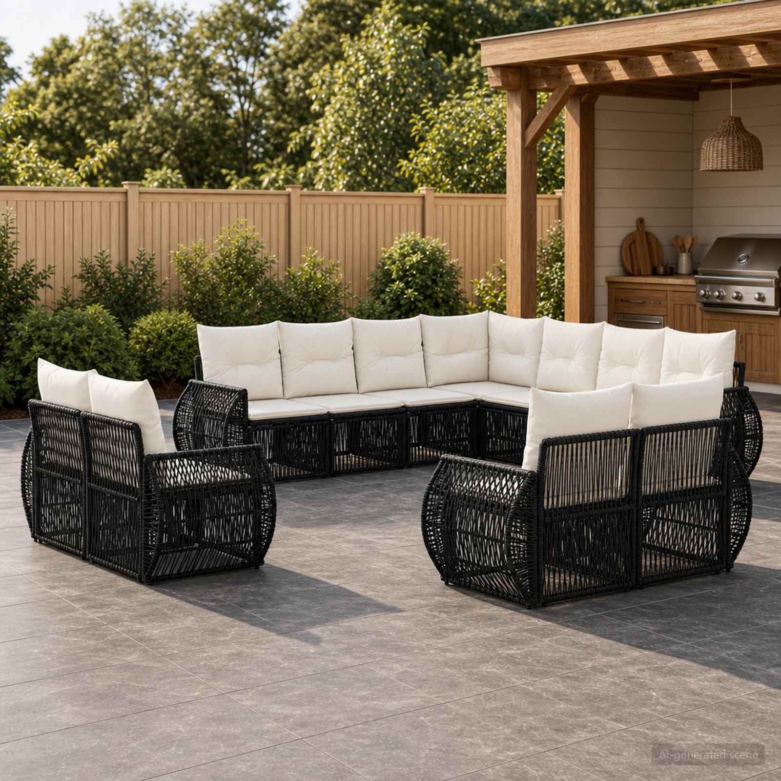 vidaXL Tuinbankenset 12 pcs Zwart en Cream Wit poly rattan