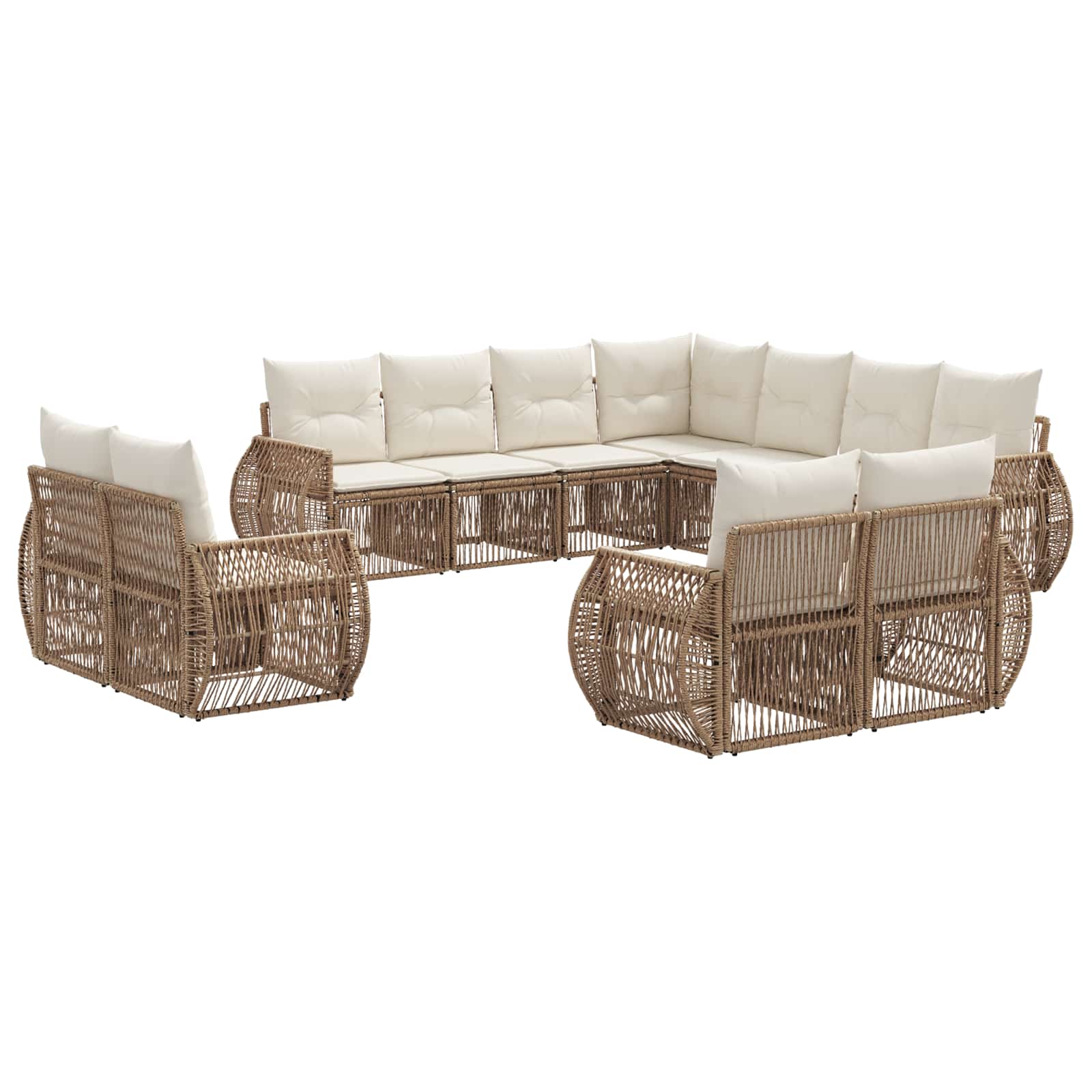 vidaXL Tuinbankenset 12 pcs Zwart en Cream Wit poly rattan