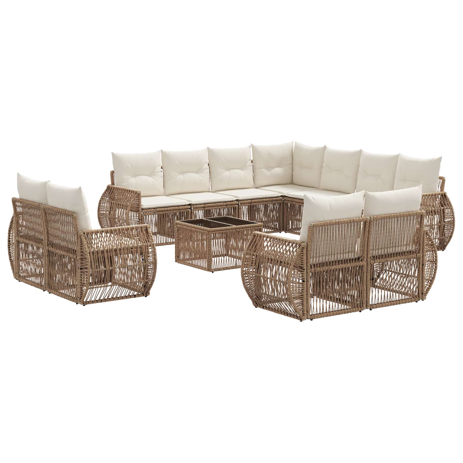 vidaXL Tuinbankenset 12 pcs Zwart en Cream Wit poly rattan