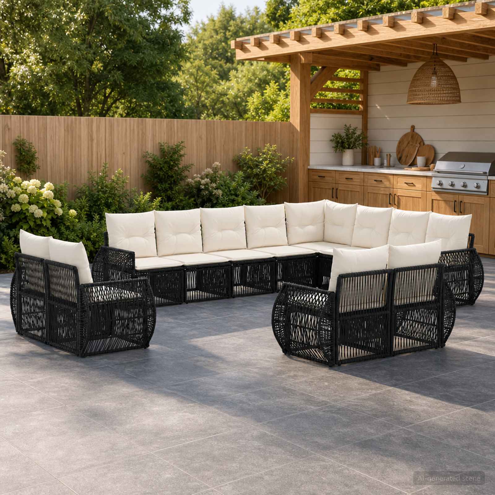 vidaXL Tuinbankenset 13 pcs Zwart en Cream Wit poly rattan