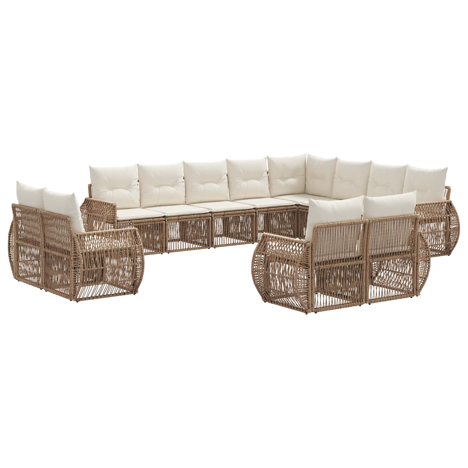 vidaXL Tuinbankenset 13 pcs Zwart en Cream Wit poly rattan