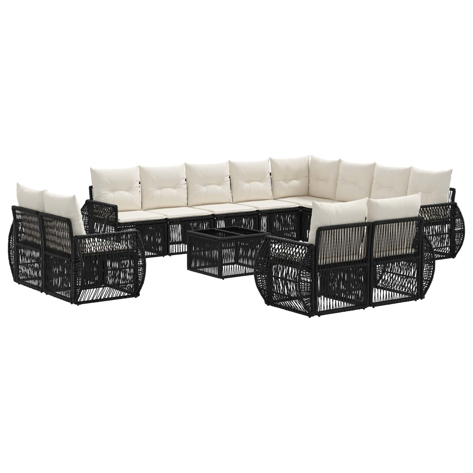 vidaXL Tuinbankenset 13 pcs Zwart en Cream Wit poly rattan
