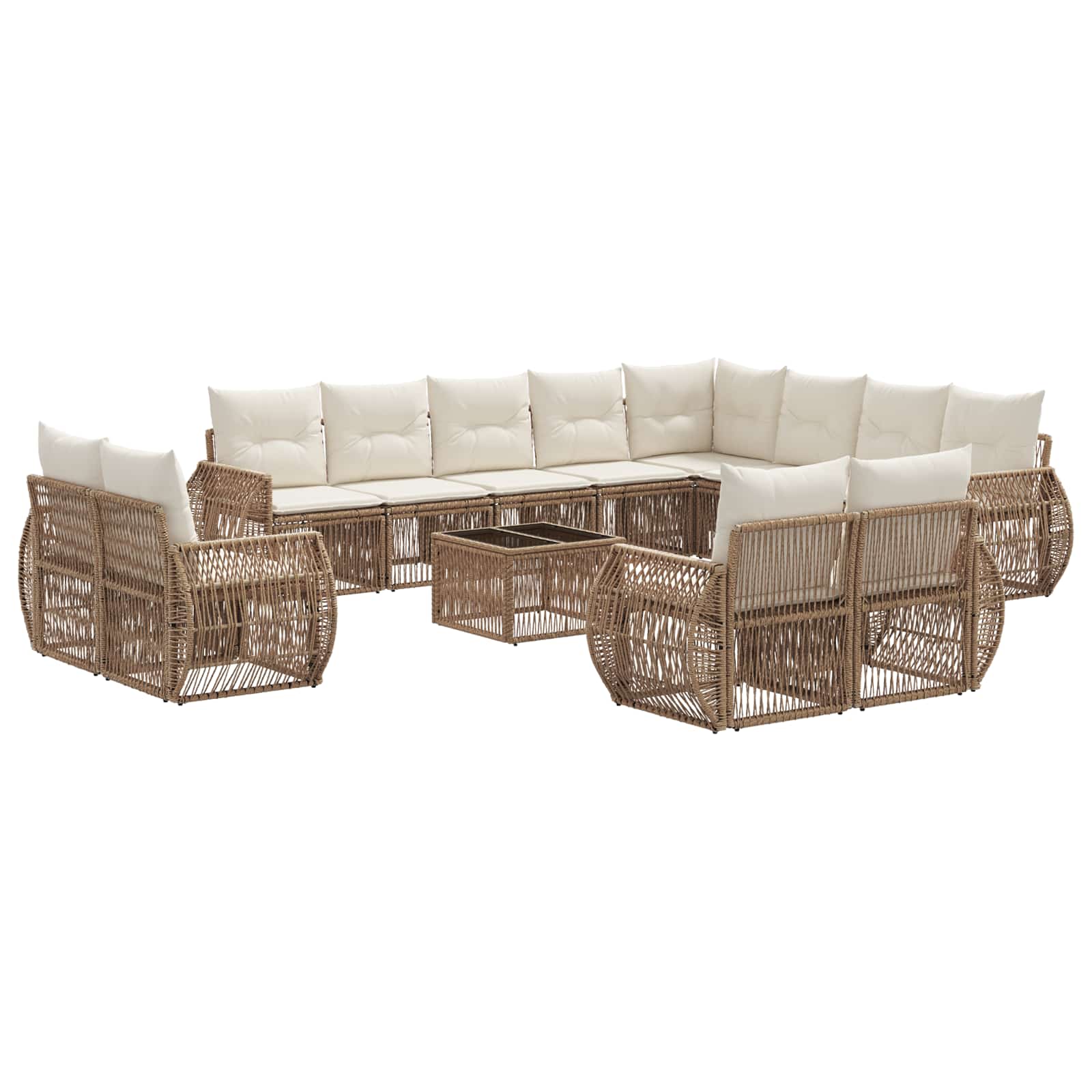 vidaXL Tuinbankenset 13 pcs Zwart en Cream Wit poly rattan