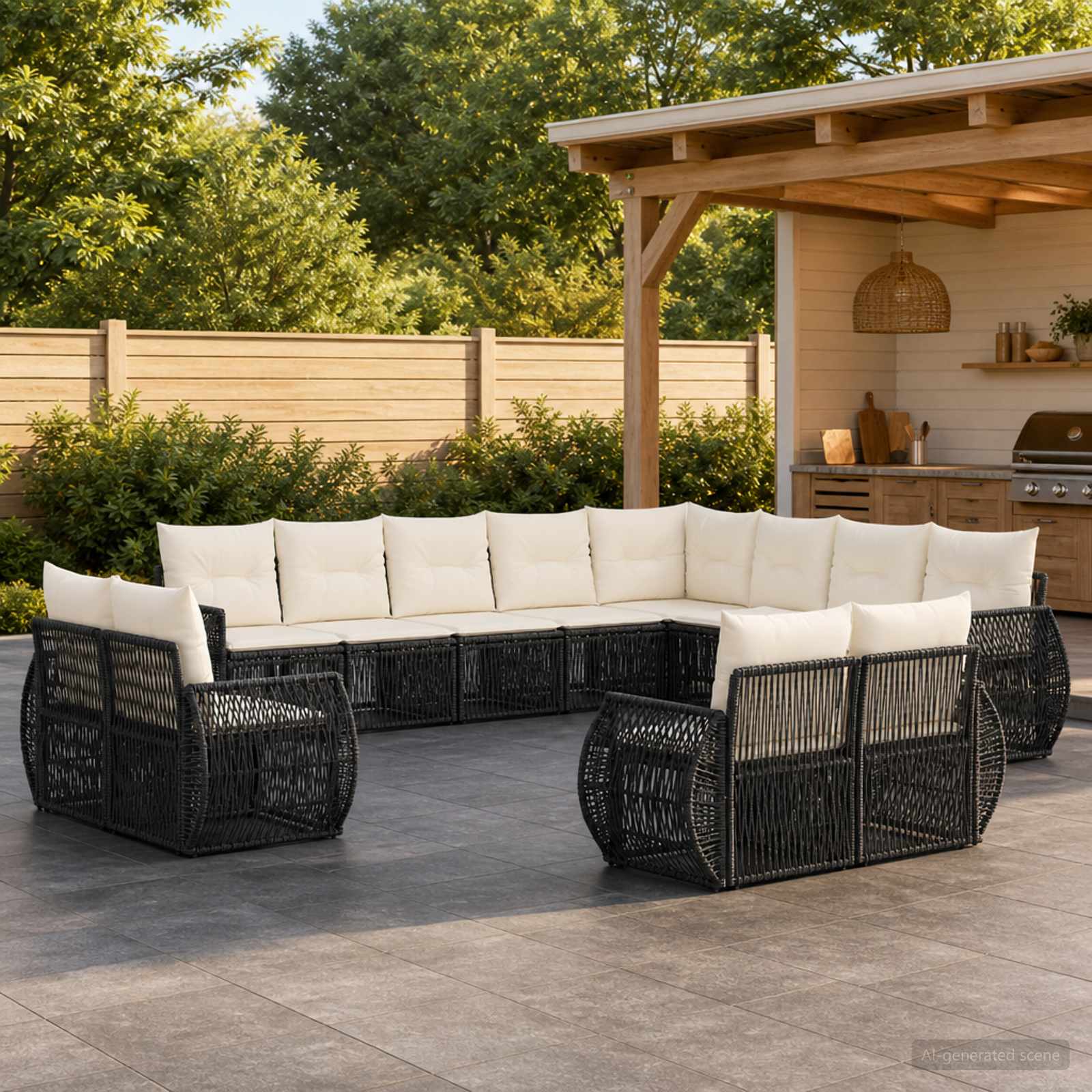 vidaXL Tuinbankenset 14 pcs Zwart en Cream Wit poly rattan